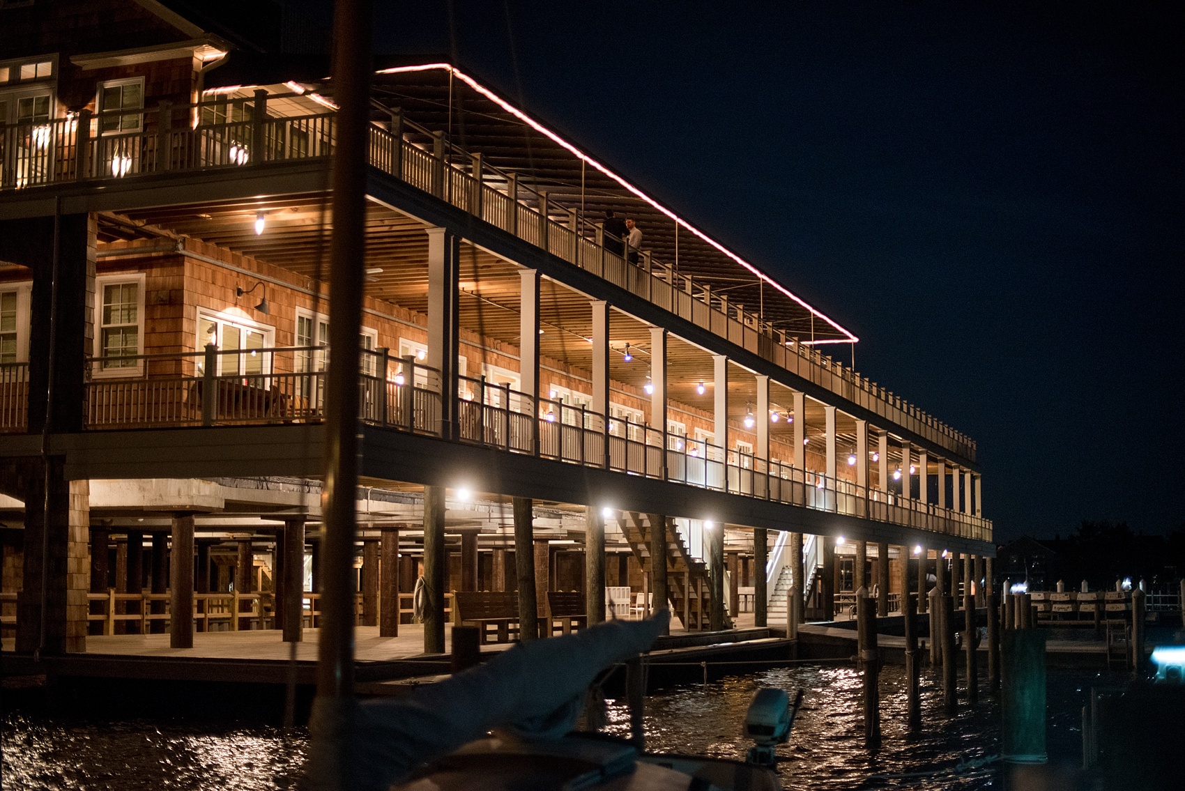 Mikkel Paige Photography night photo of a wedding at Bay Head Yacht Club on the water in New Jersey.