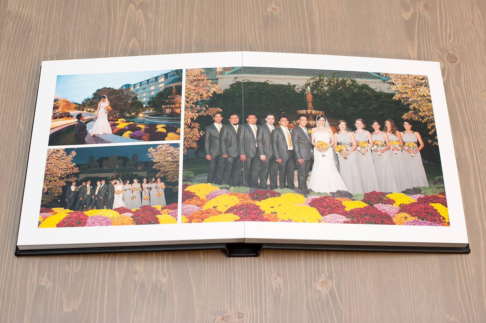 Mikkel Paige Photography black leather, fine-art wedding album option showing a spread.