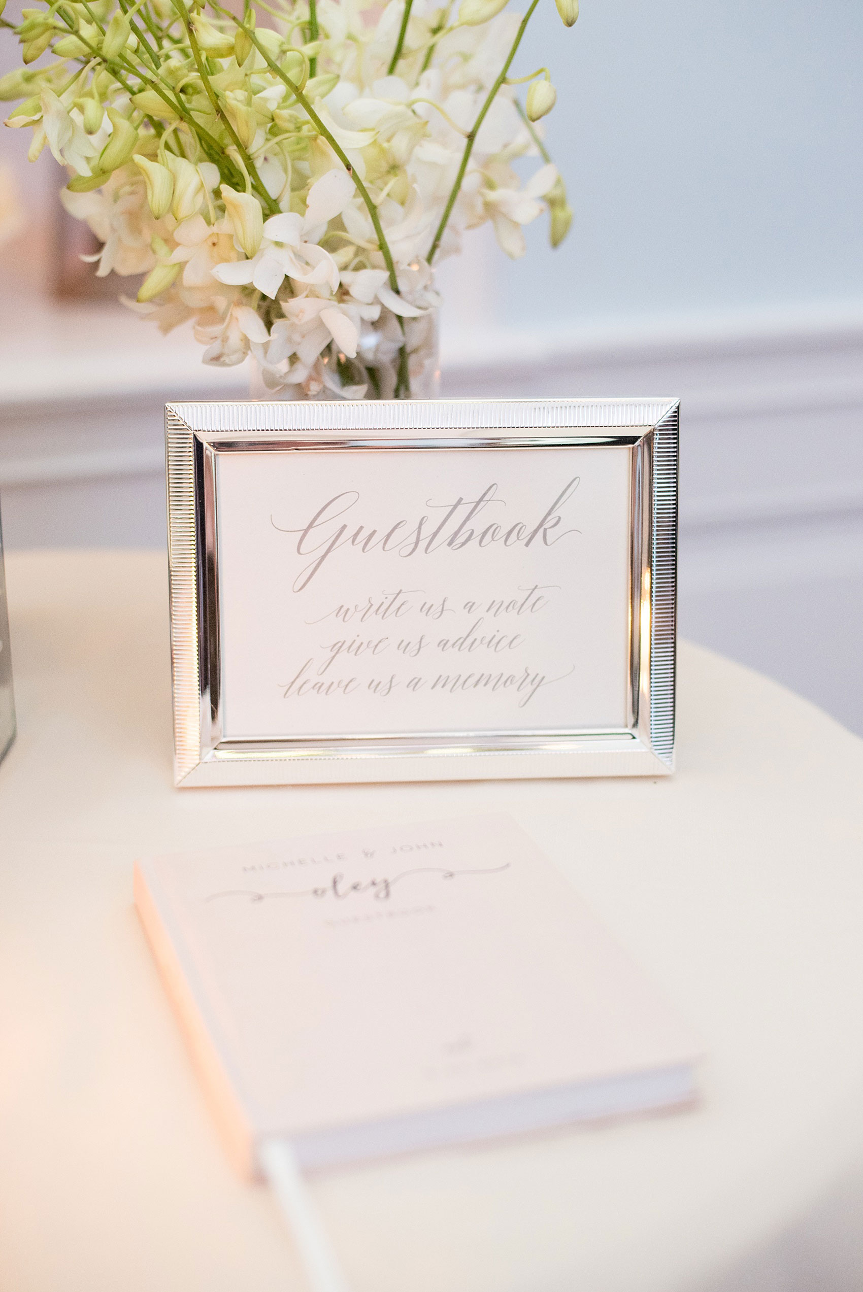 Mikkel Paige Photography photos of a luxury wedding in NYC. Image of the India House reception with calligraphy sign for the guestbook.