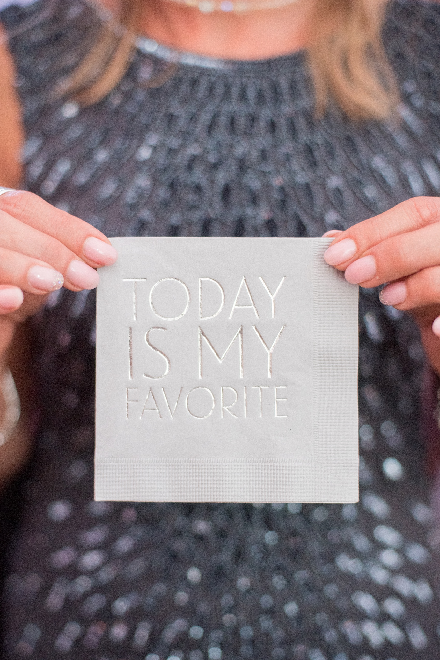 Mikkel Paige Photography photos of a luxury wedding in NYC. Photo of a custom cocktail napkin that says, "Today is my favorite" for a reception at India House in lower Manhattan.