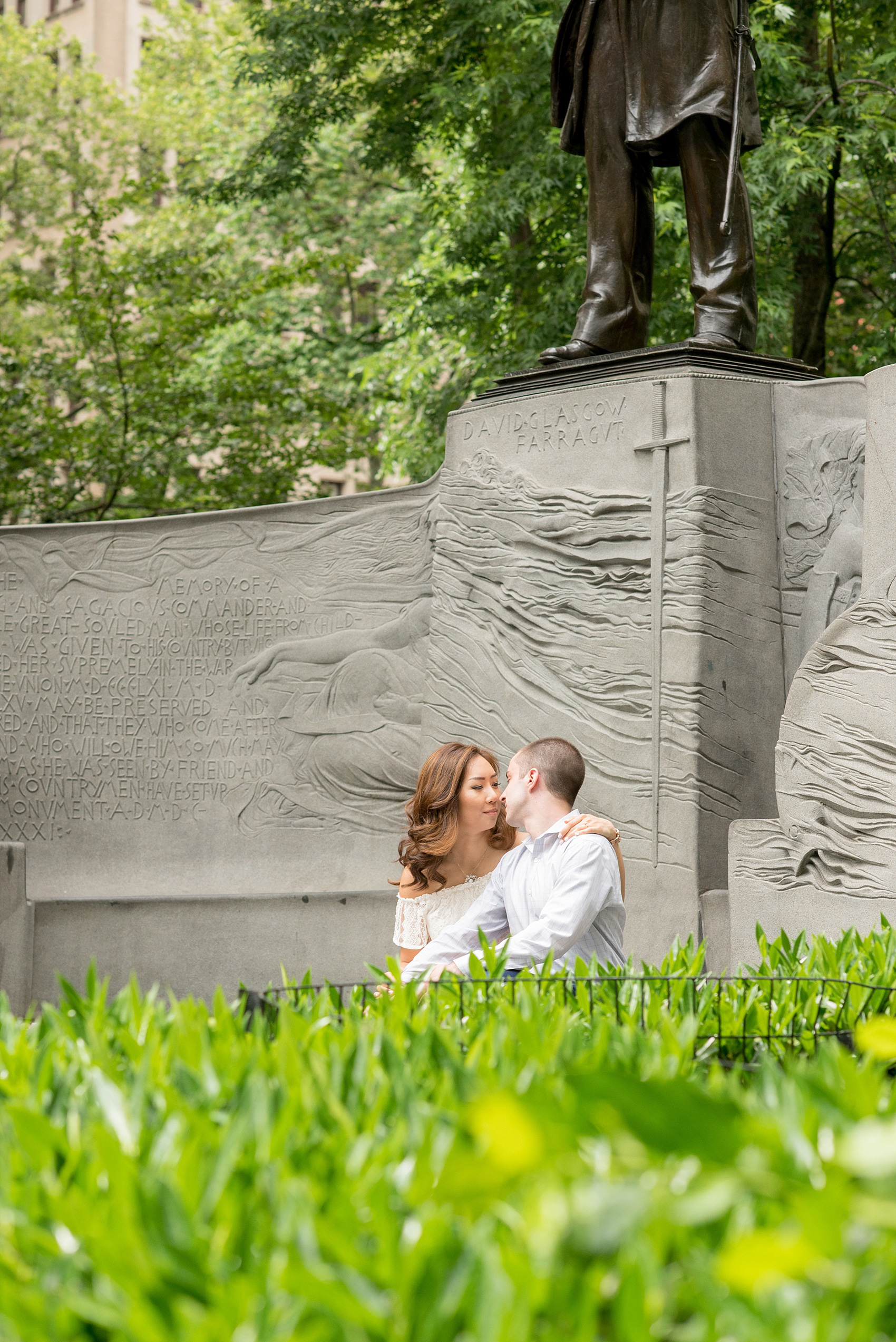 Mikkel Paige Photography photos of a Madison Square Park engagement session in NYC during summer time.