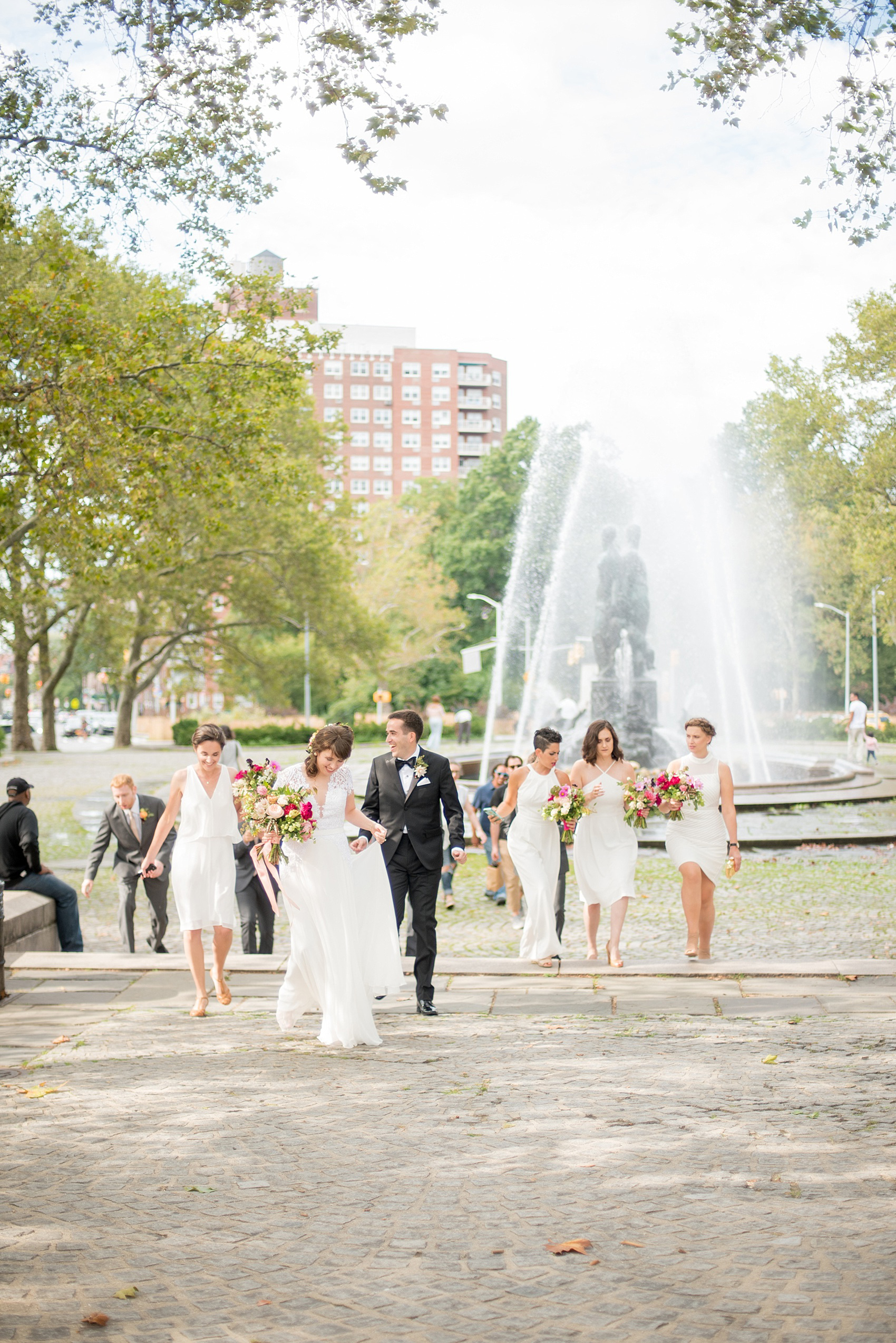 Mikkel Paige Photography photos of a wedding first look at Grand Army Plaza for a Prospect Park Boathouse ceremony in Brooklyn, NY.