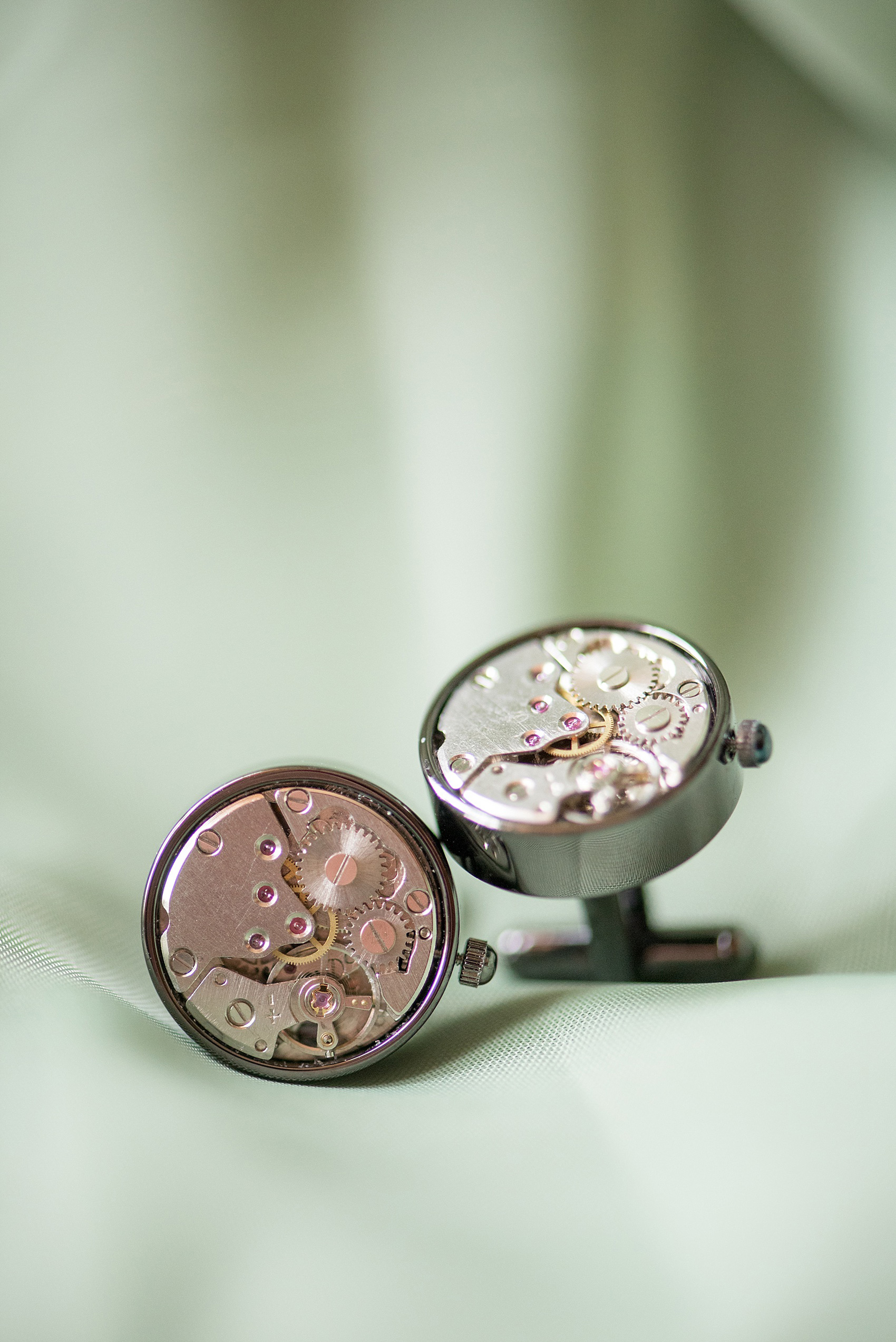 Mikkel Paige Photography photo of clock cufflinks at Hotel Los Gatos California for a wedding at Testarossa Winery.