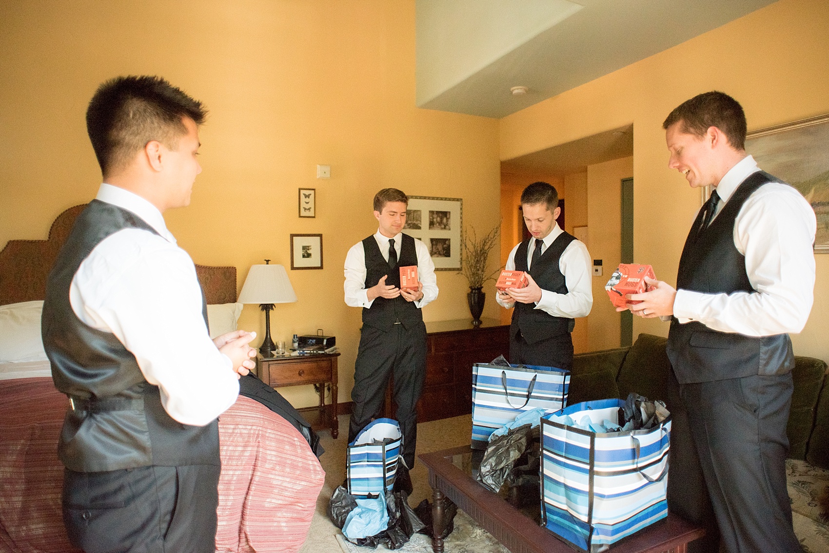 Mikkel Paige Photography photos of the groom getting ready at Hotel Los Gatos California for a wedding at Testarossa Winery.