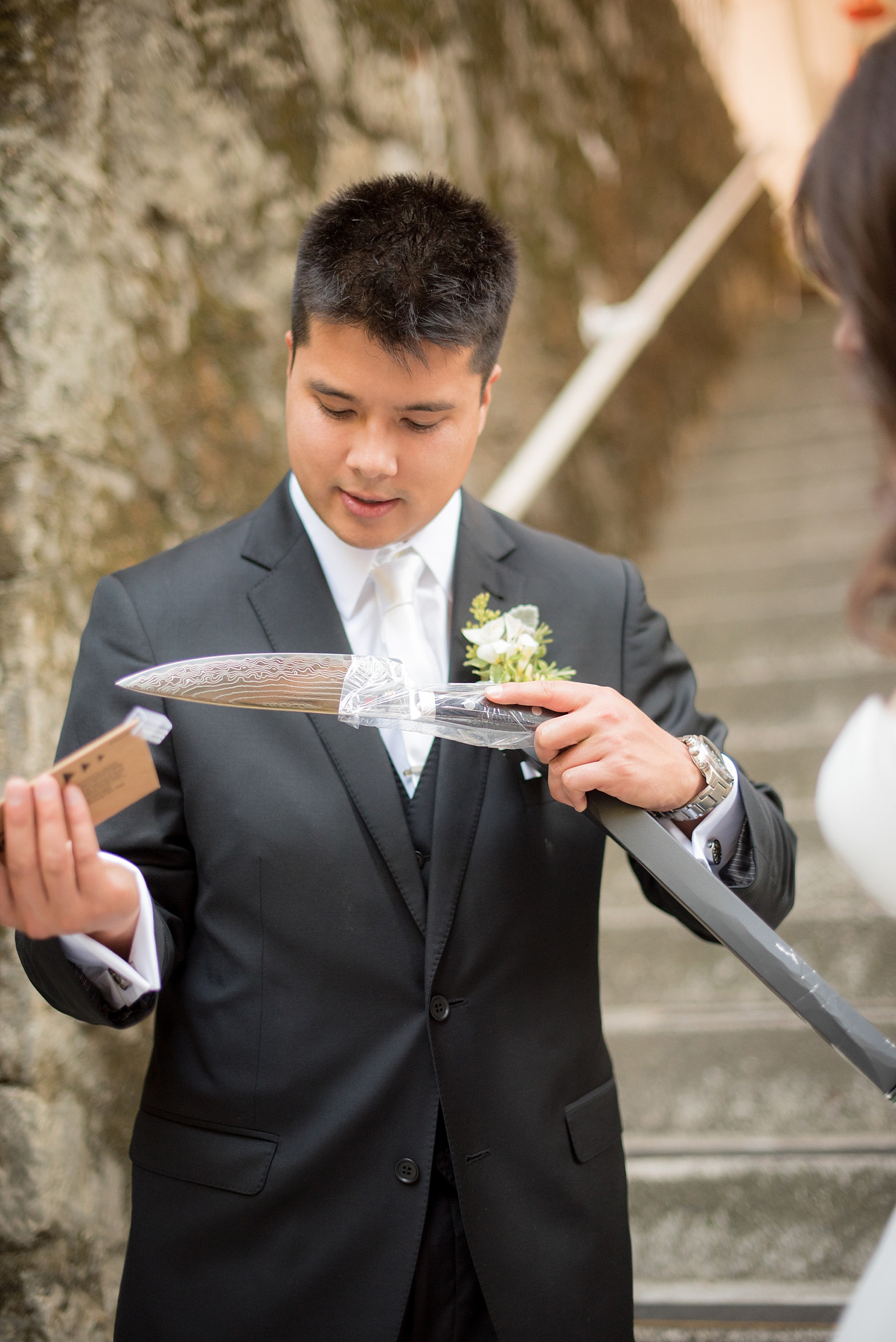 Mikkel Paige Photography photo of the bride's gift to her groom for their wedding at Testarossa Winery in Los Gatos, California.