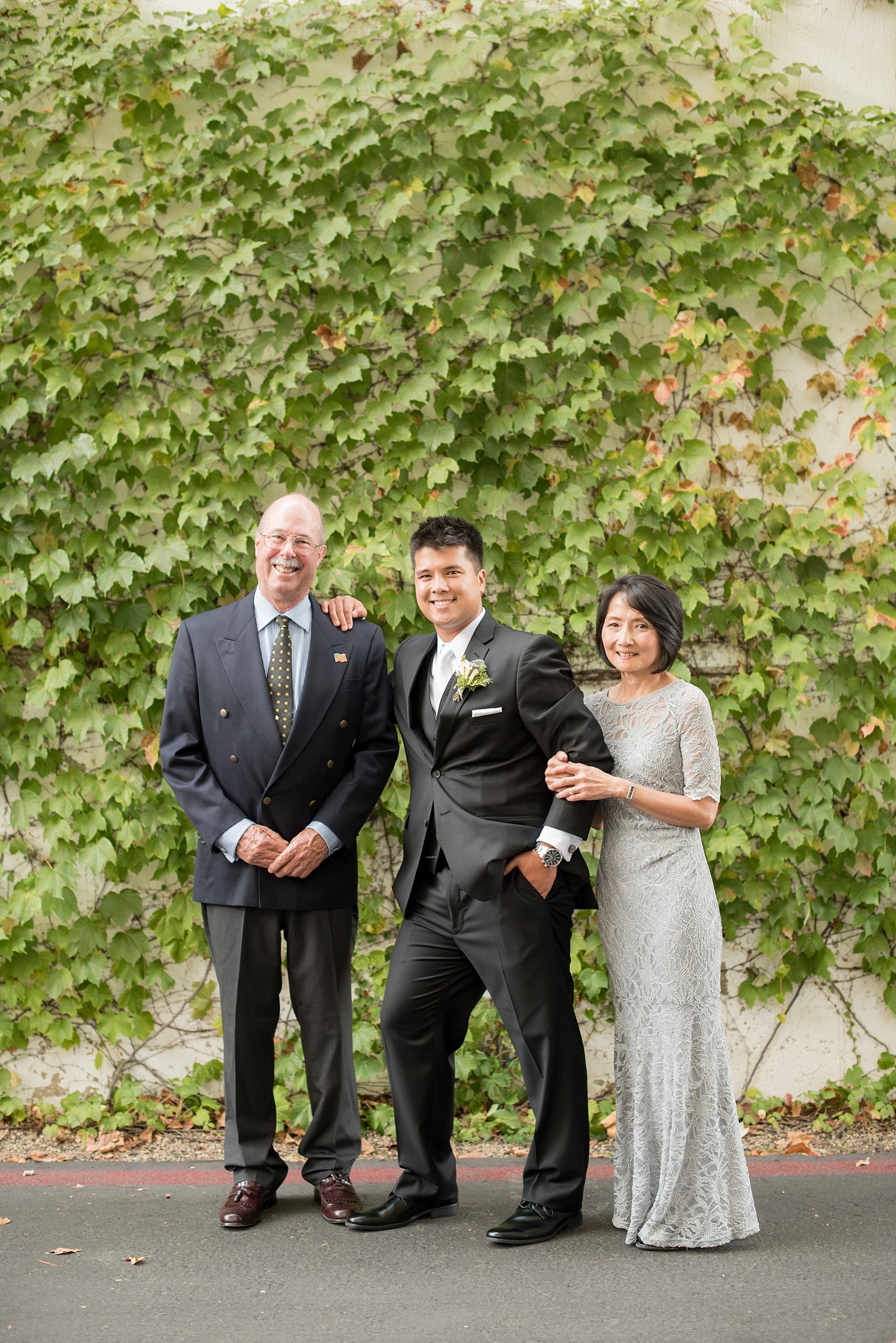 Mikkel Paige Photography photo of the groom and his parents at his wedding at Testarossa Winery in Los Gatos, California.