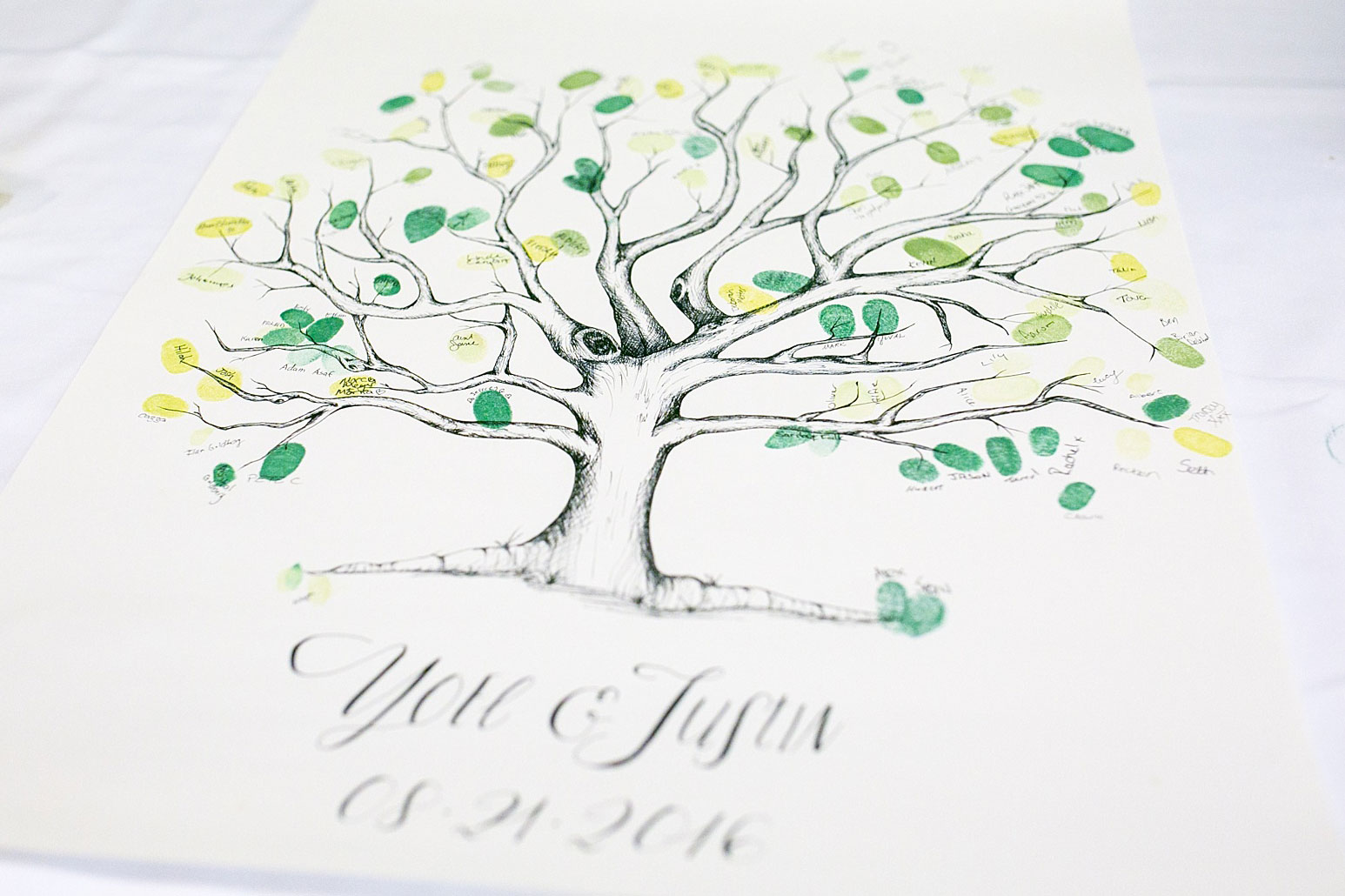 Mikkel Paige Photography photos of a gay wedding, at The Manor in West Orange, NJ. Image of a tree fingerprint poster for guests to sign.