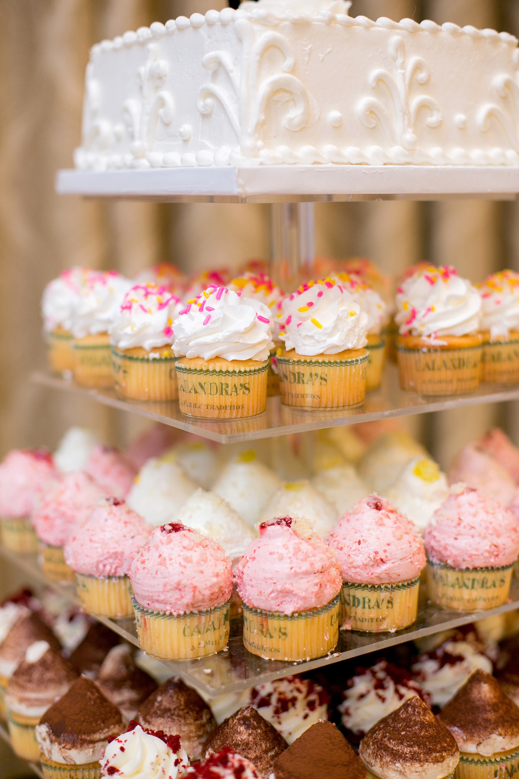 Mikkel Paige Photography photos of a gay wedding at The Manor in West Orange, NJ. The grooms chose a cupcake tower for a cake cutting.