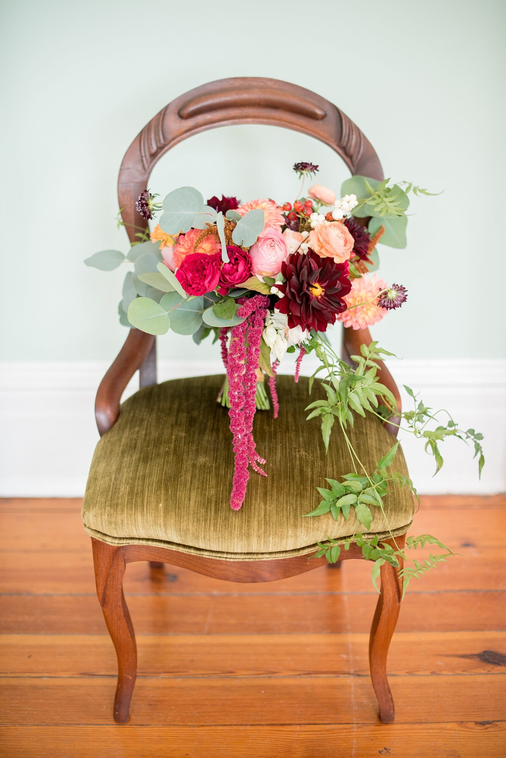 Mikkel Paige Photography pictures from a Merrimon-Wynne House wedding in Raleigh. One of the two brides carried this fall bouquet by Meristem Floral. 