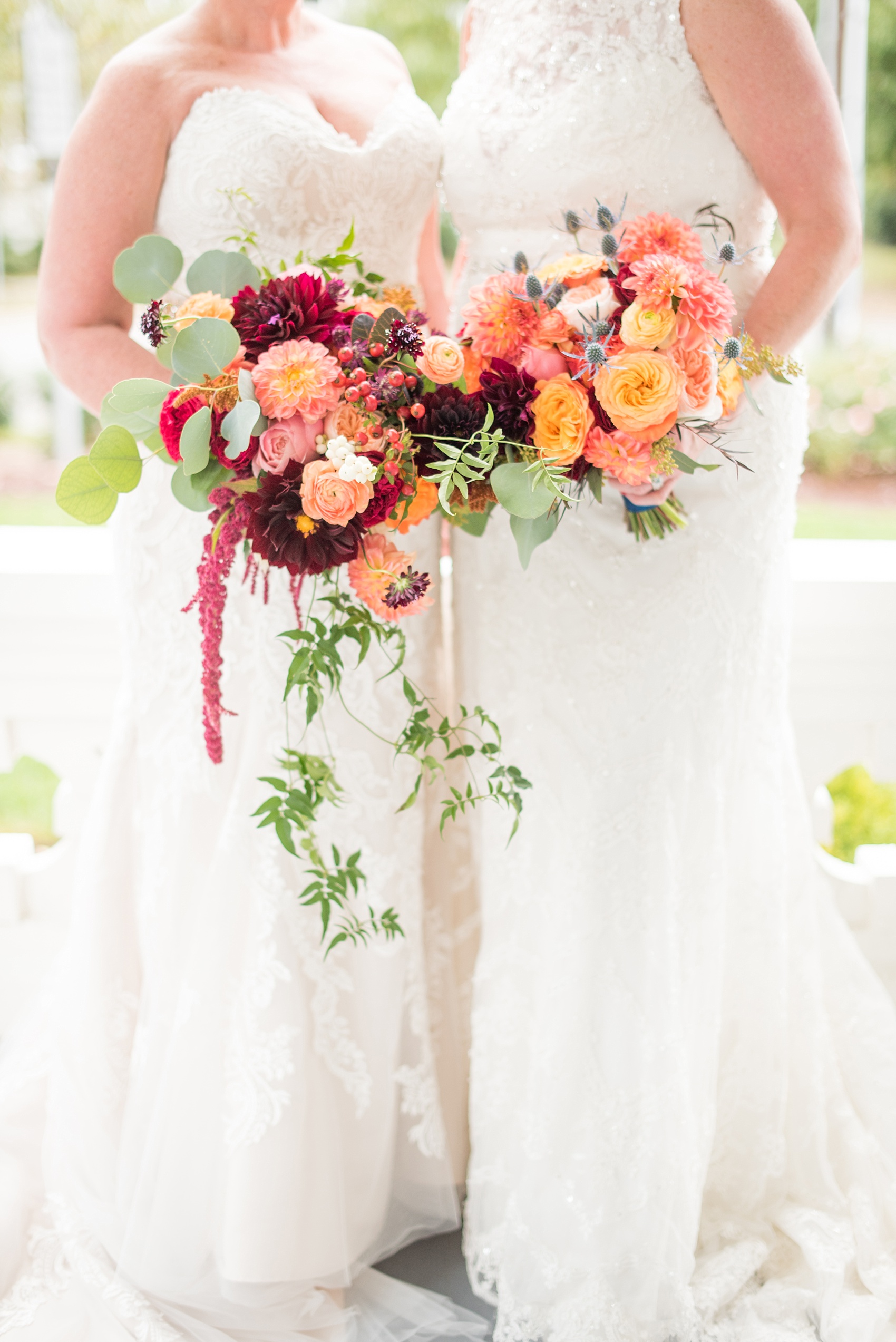 Mikkel Paige Photography photos from a Merrimon-Wynne House wedding in Raleigh. Complimentary fall floral bouquets by Meristem Floral for a same-sex, lesbian wedding.