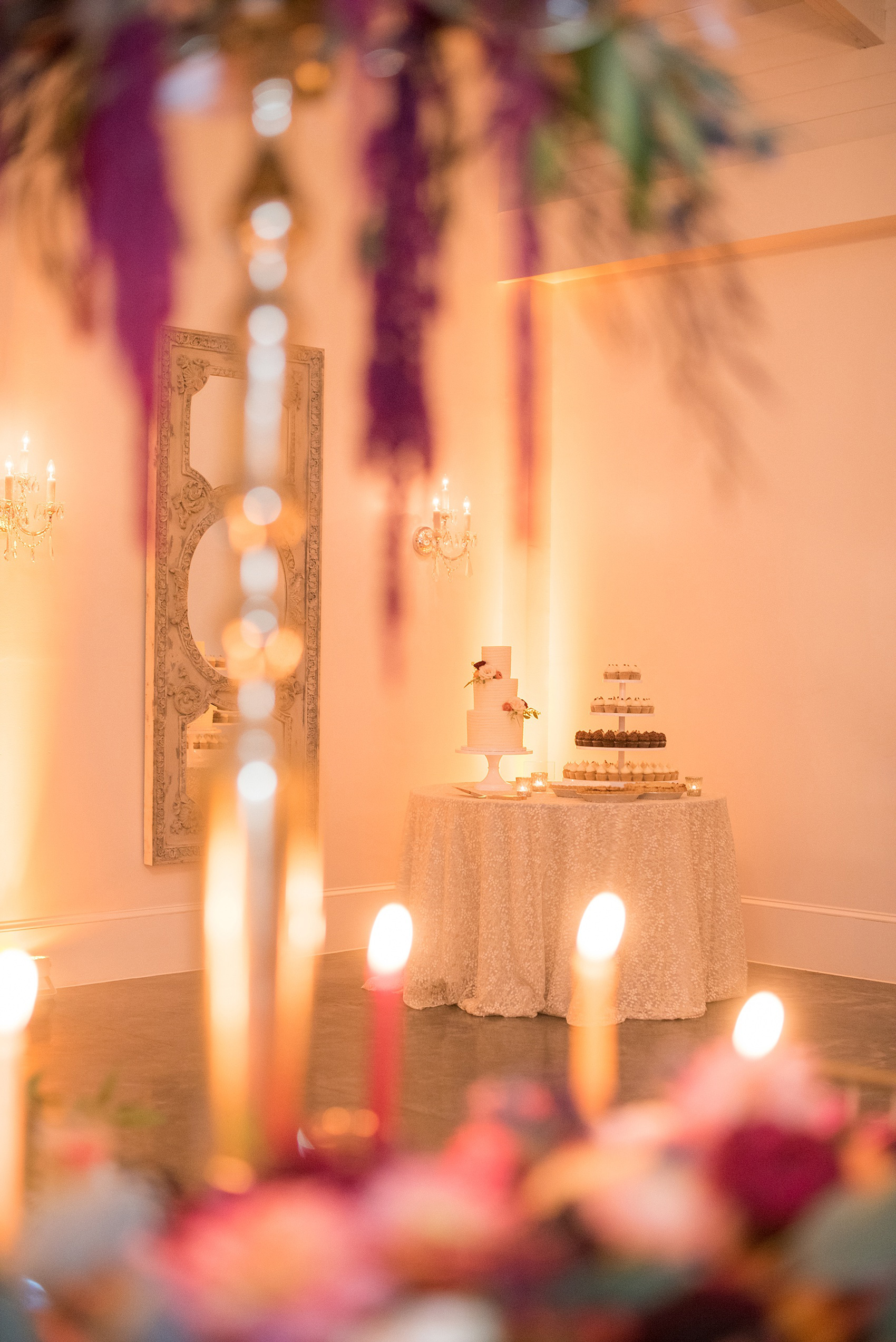 Mikkel Paige Photography photos from a Merrimon-Wynne House wedding in Raleigh. A unique picture of the dessert table inside the Carriage House.