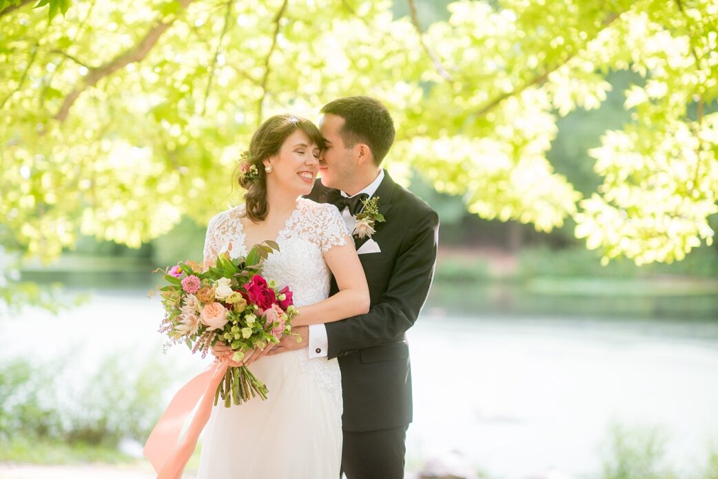 Mikkel Paige Photography photo of a Prospect Park Boathouse wedding in Brooklyn, New York. The bride wore Reem Acra gown and carried a pink and blush bouquet by Sachi Rose.