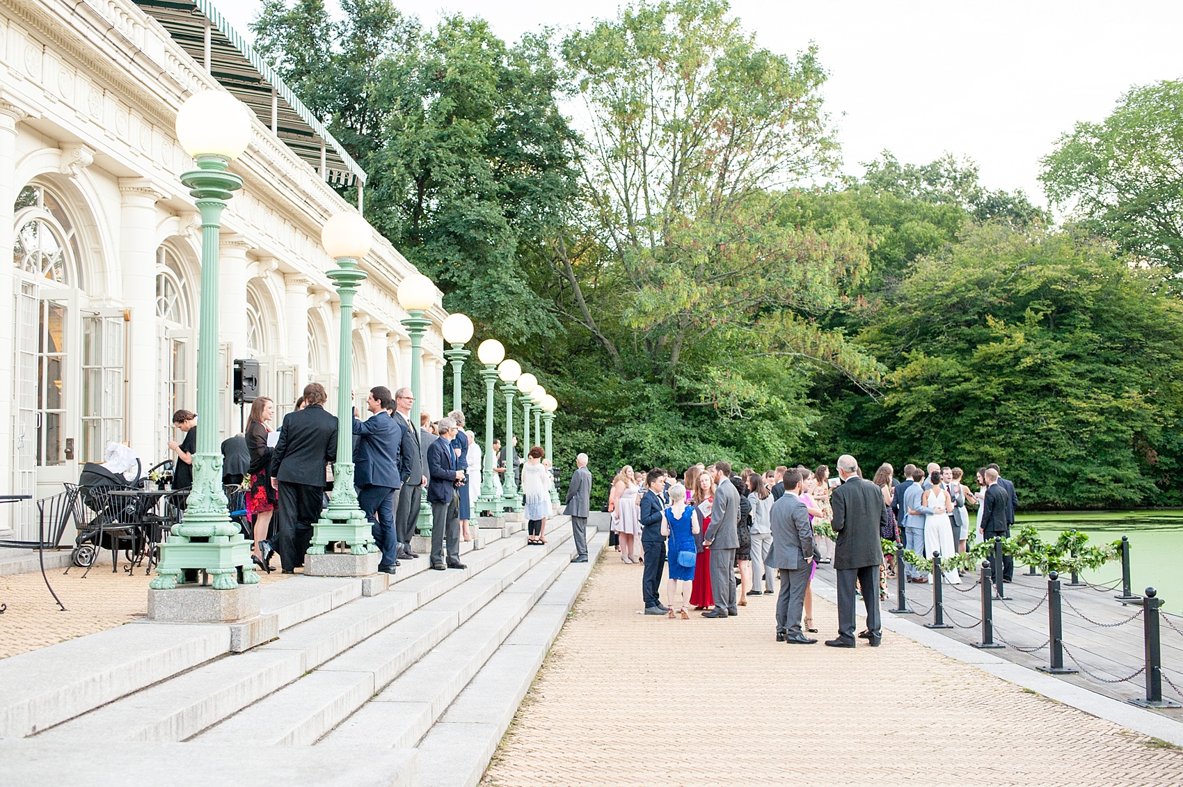 Mikkel Paige Photography photos of a wedding at Brooklyn's Prospect Park Boathouse with an outdoor waterfront cocktail hour.