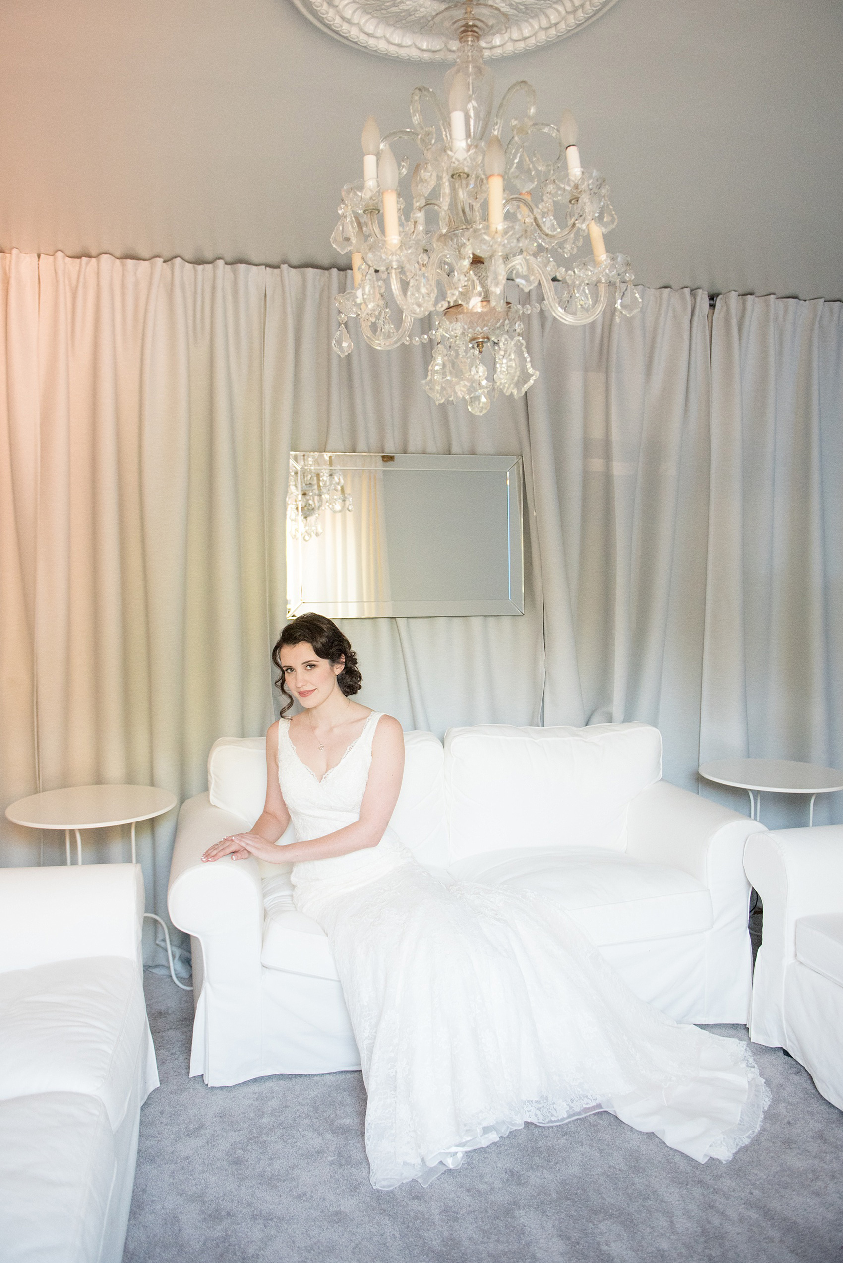 Mikkel Paige Photography iconic bridal portrait in The White Room in downtown Raleigh for a North Carolina wedding.