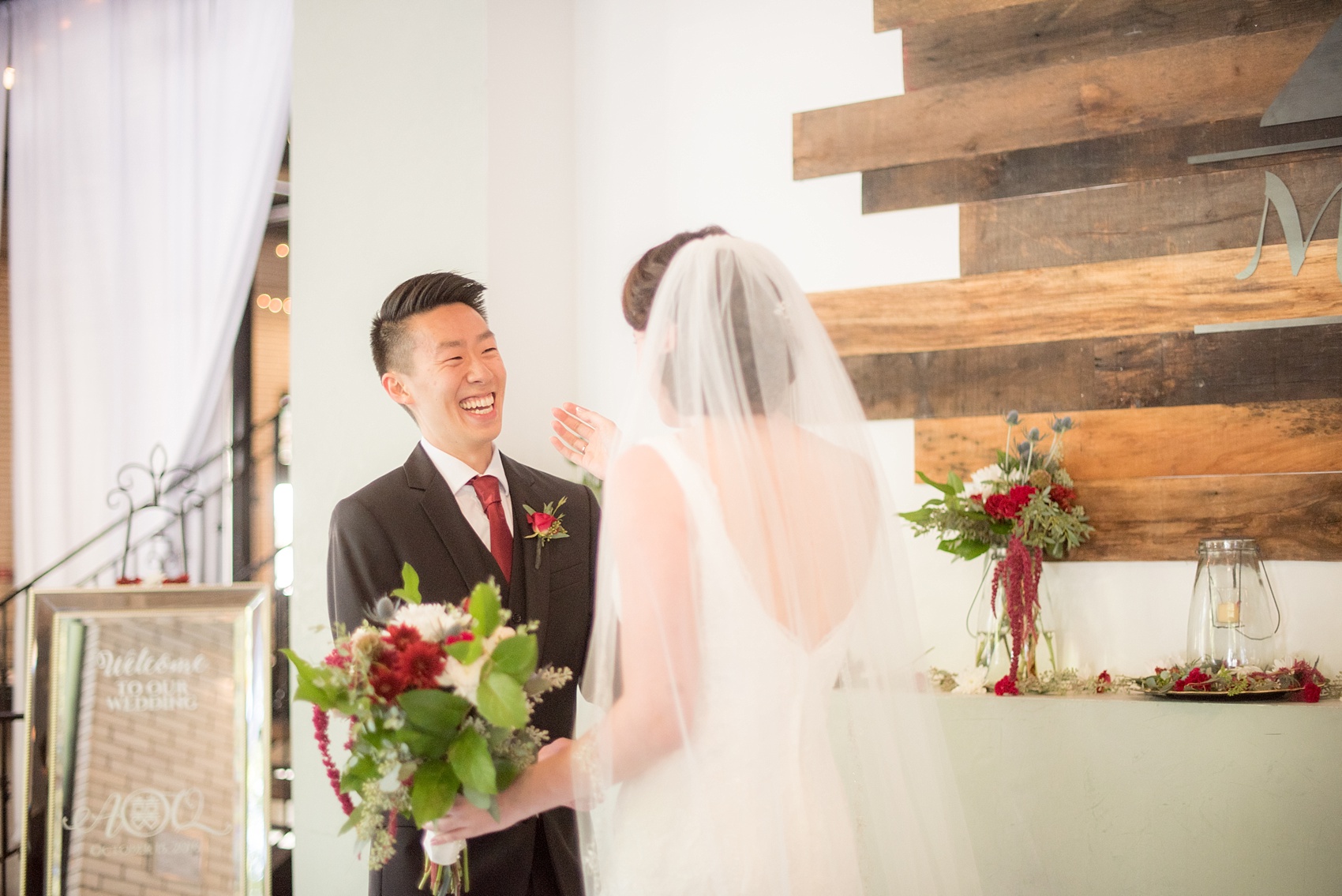 Mikkel Paige Photography photo of a 214 Martin Street downtown Raleigh wedding with the bride and groom's first look.