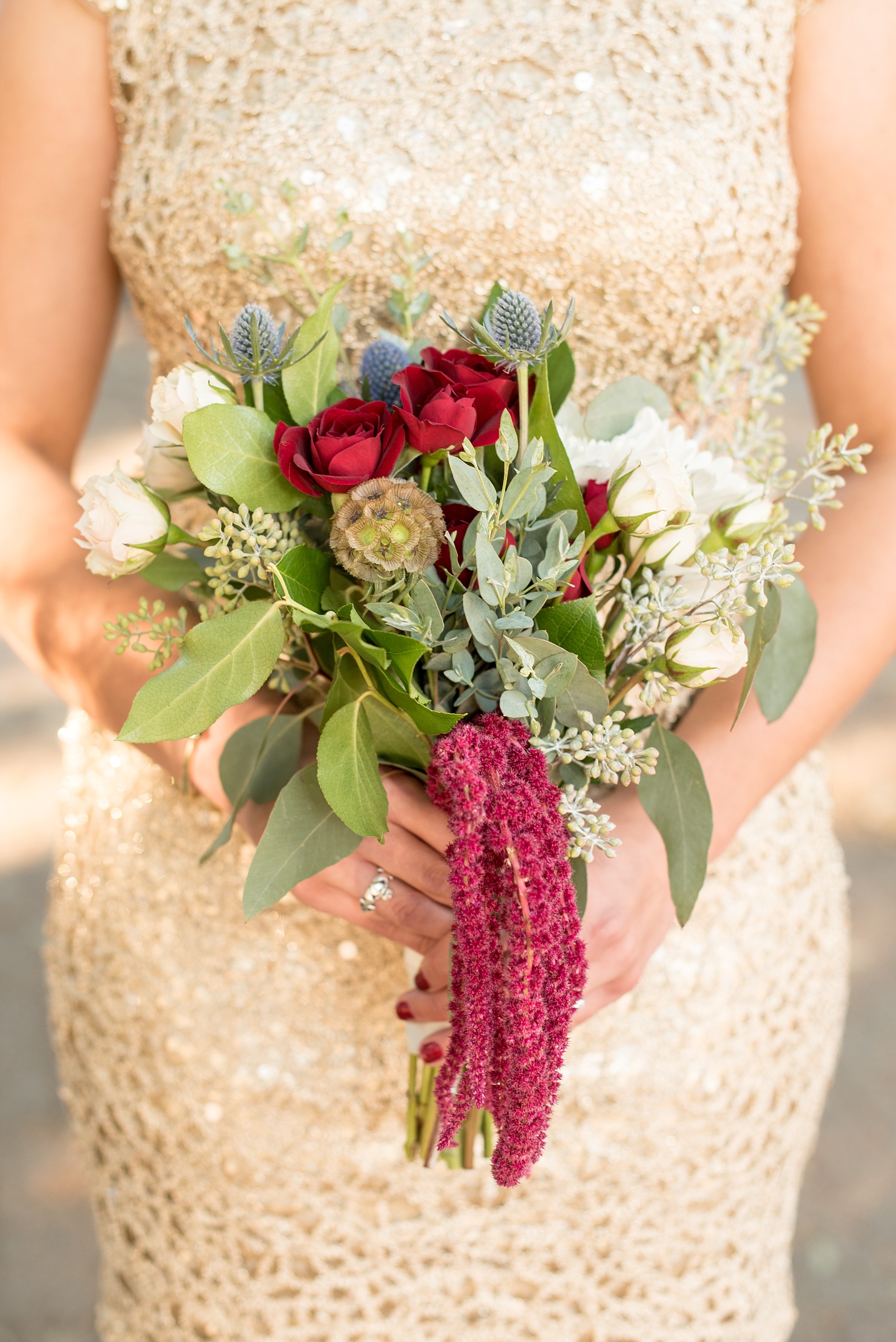 Mikkel Paige Photography photos of a fall bridesmaid bouquet for a 214 Martin Street wedding in downtown Raleigh.