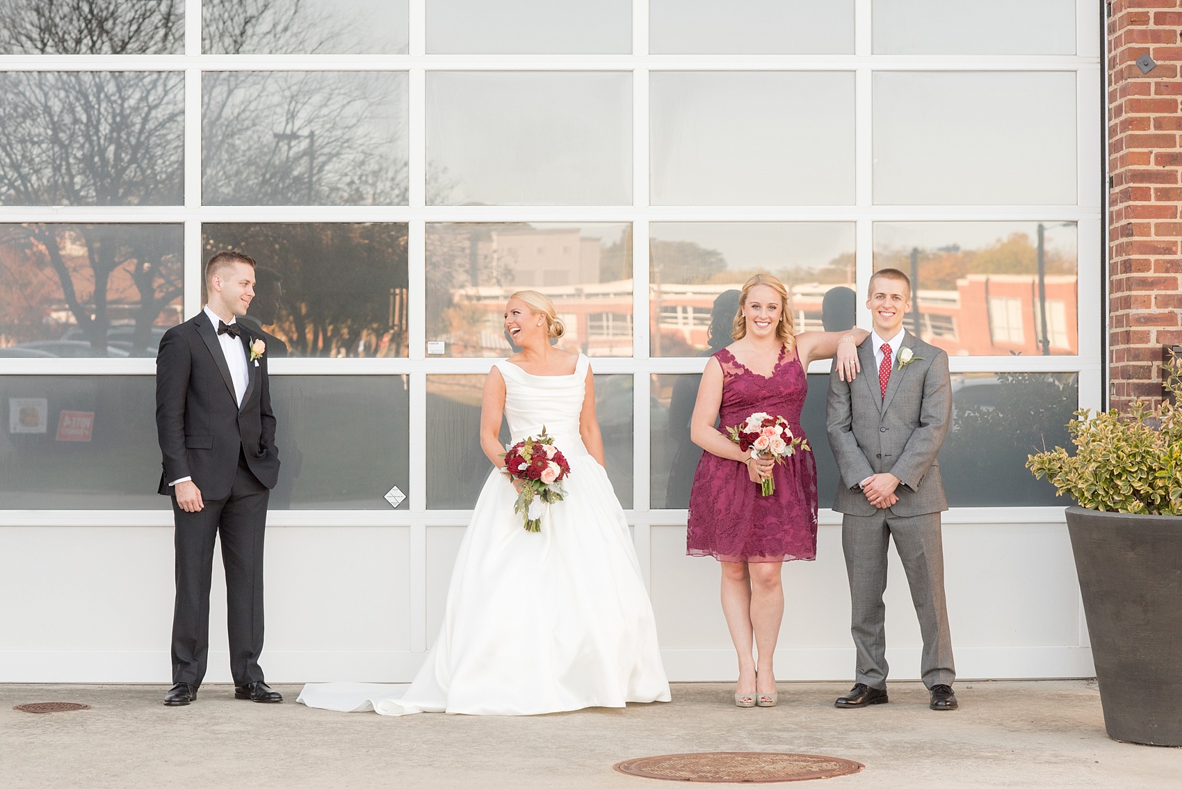 Mikkel Paige Photography photo of a wedding at The Rickhouse, Durham. A unique photo for a fall day with a small wedding party and autumn color palette.