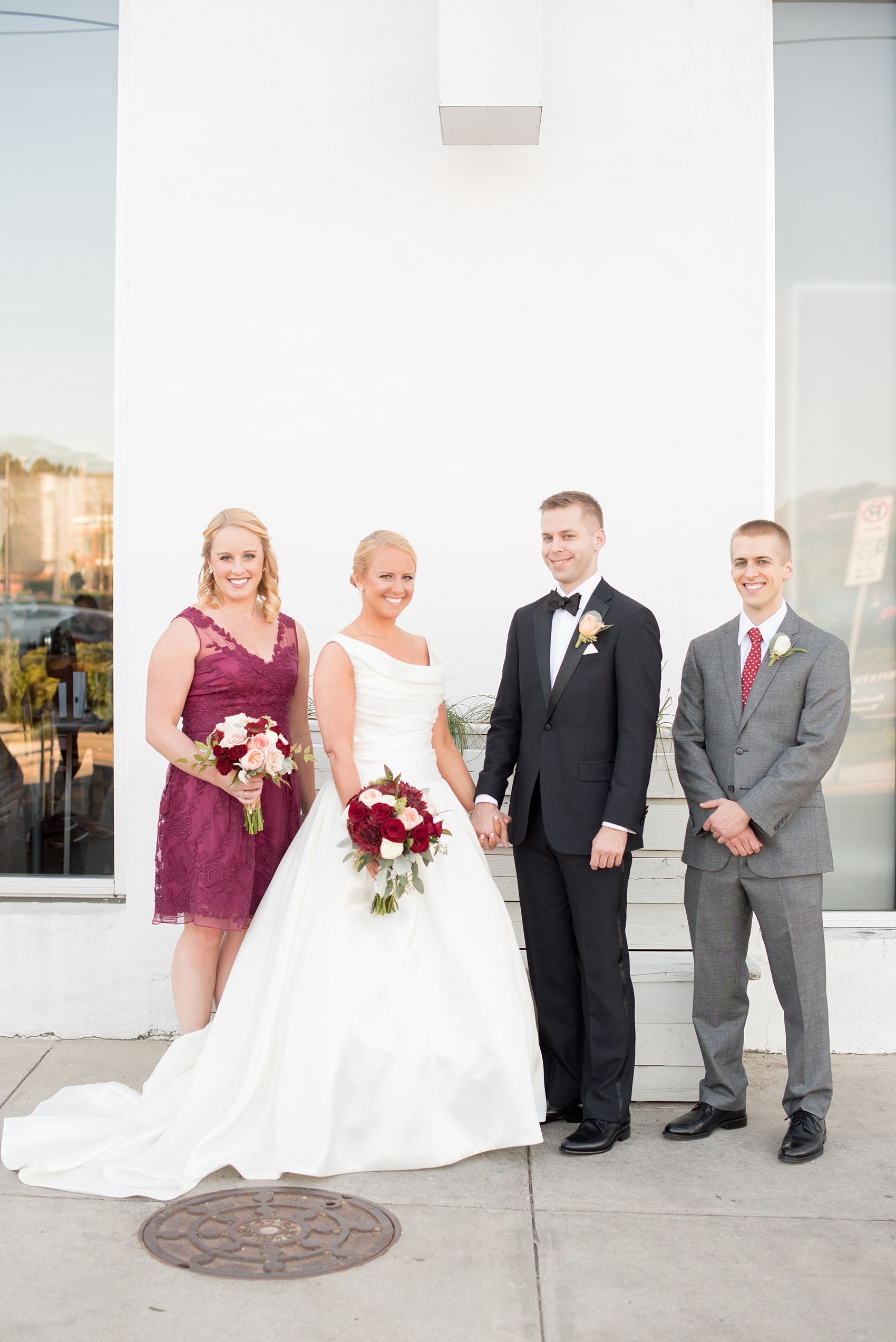 Mikkel Paige Photography photo of a wedding at The Rickhouse, Durham. A unique photo for a fall day with a small wedding party and autumn color palette.