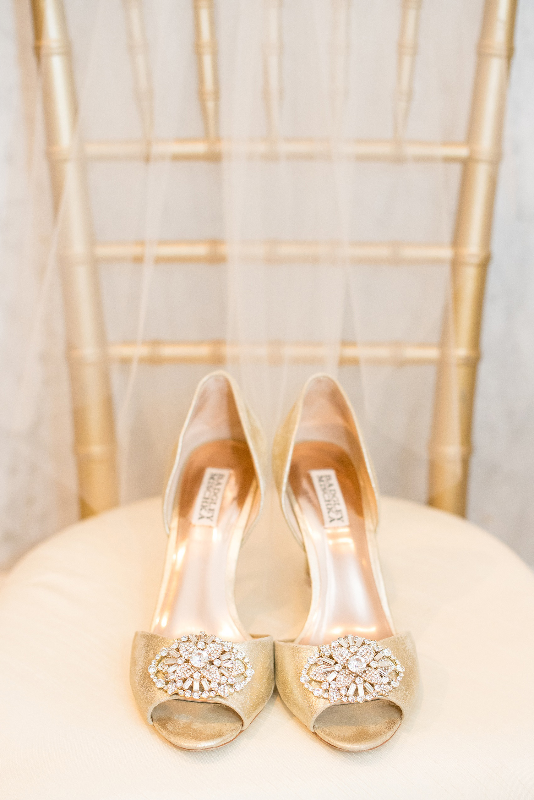 Mikkel Paige Photography photos of a wedding in downtown Chicago at The Rookery. The bride wore gold and rhinestone shoes by Badgley Mischka.