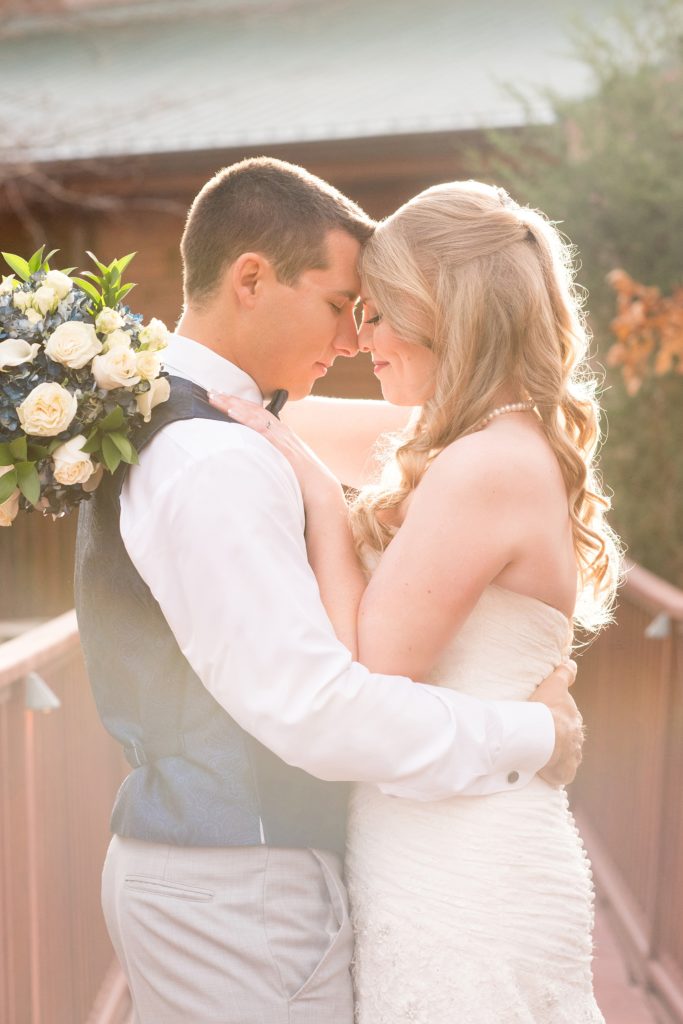 Mikkel Paige Photography photos of a wedding at The Barn at Valahalla in Chapel Hill, NC. The bride and groom during golden hour sunset.