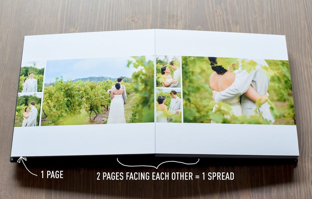 Mikkel Paige Photography wedding album options explained. Spreads and layouts and photo options.