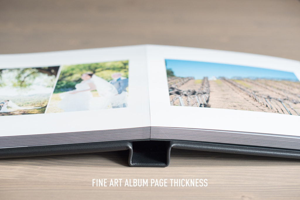 Mikkel Paige Photography wedding album options explained. Page thickness is displayed.