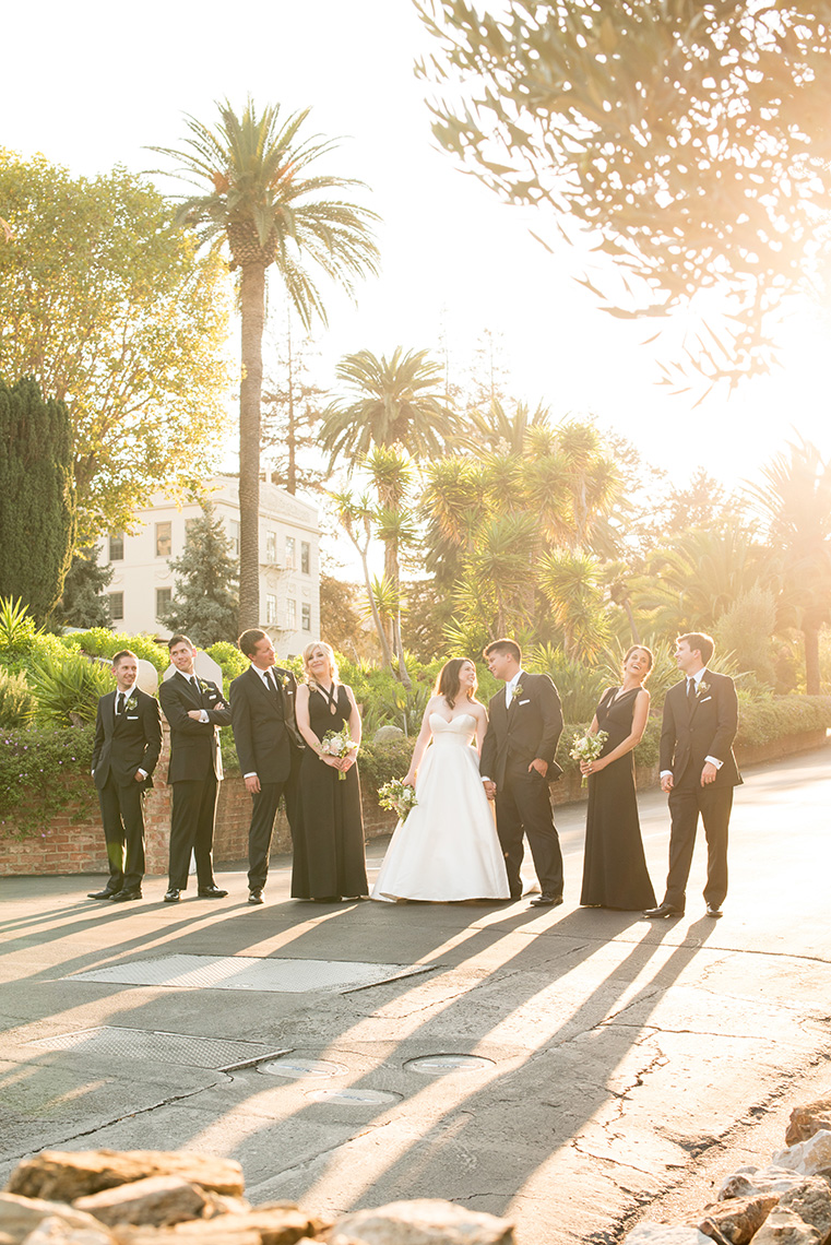 Mikkel Paige Photography photos a wedding at Testarossa Winery in Los Gatos, California with a Vogue like image of the bridal party during golden hour.
