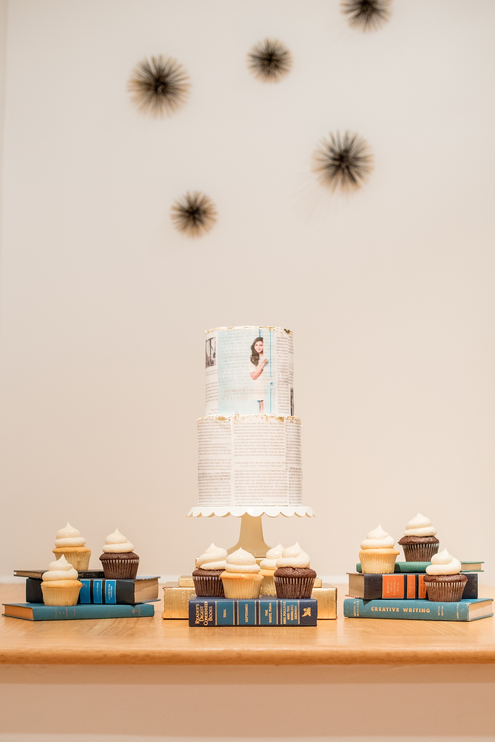 Mikkel Paige Photography photos at The Glass Box in downtown Raleigh. Book cake by Sugar Euphoria and cupcakes from The Cupcake Shoppe. 