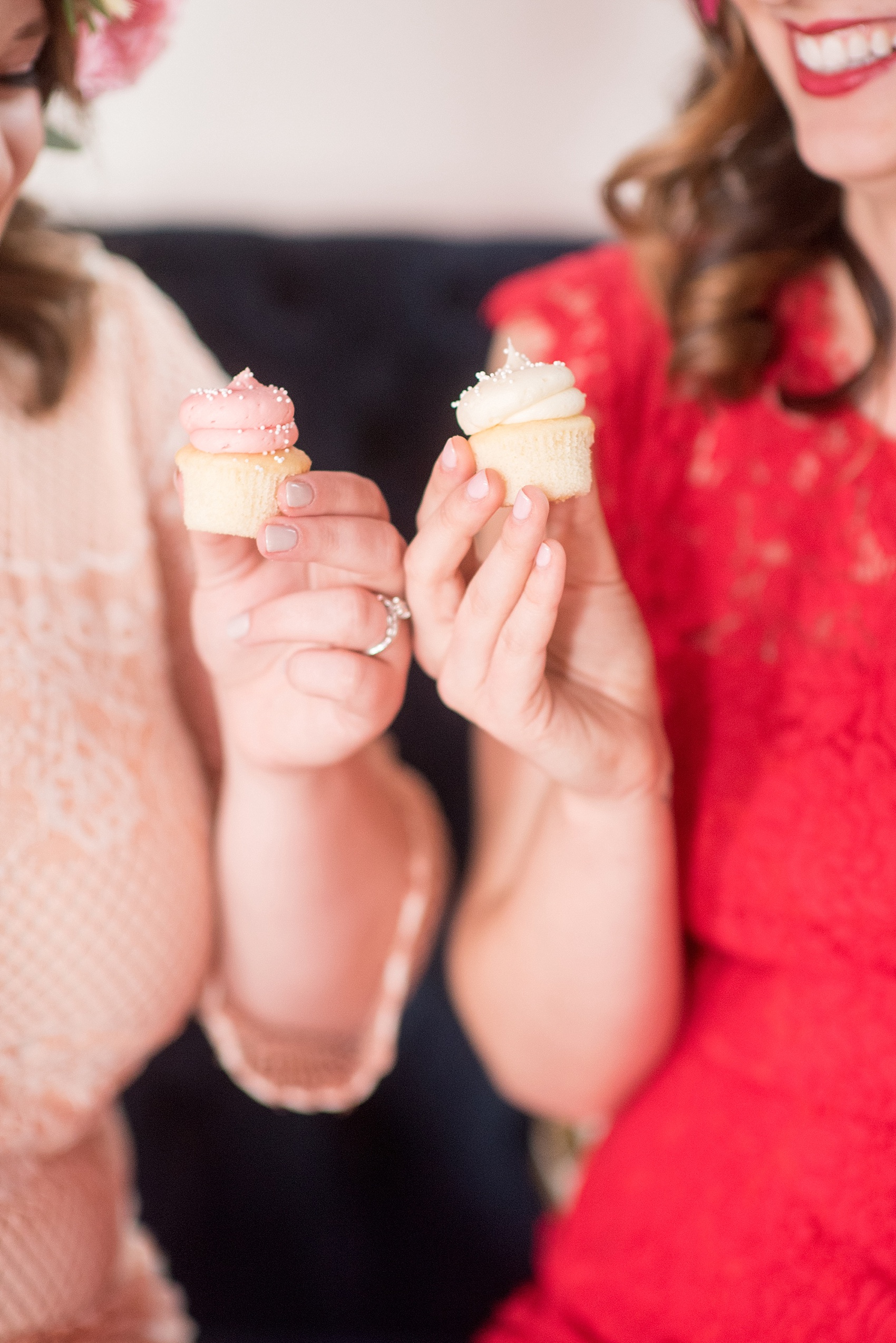All Saints Chapel Raleigh bridal photos with an inspirational tea for Valentine's Day with pink and red mini cupcakes.