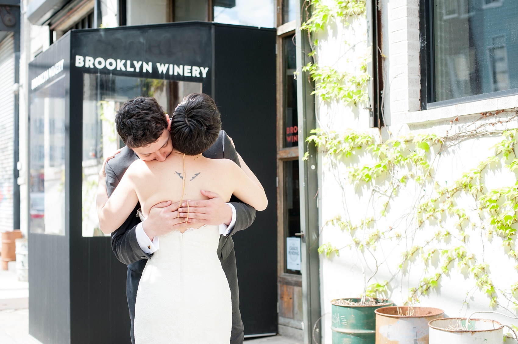 Mikkel Paige Photography Brooklyn Winery wedding photos. Picture of the bride and groom's first look.