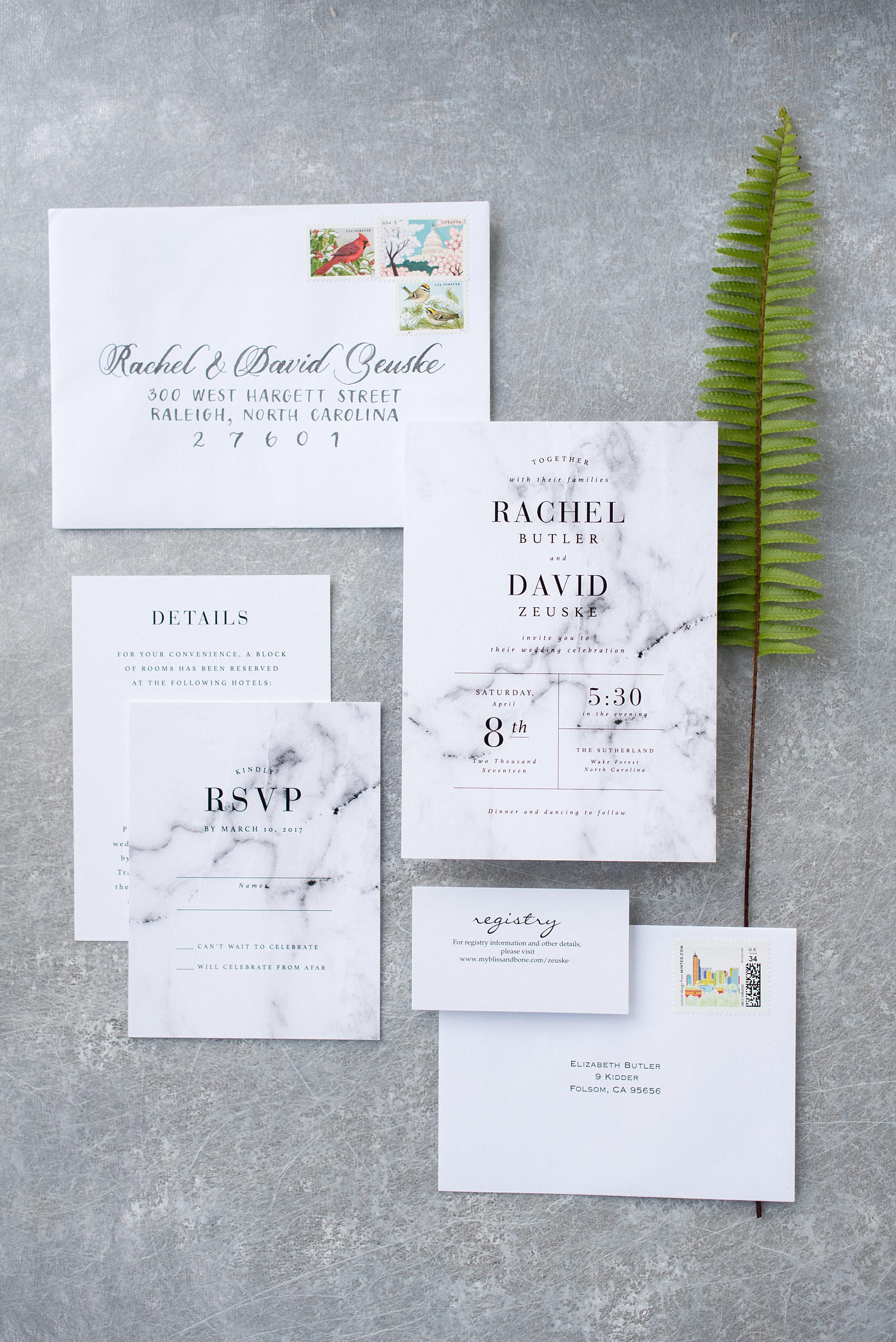 The Sutherland Wedding Photos by Mikkel Paige Photography. Picture of the modern black and white marble wedding invitation. Planning by A Southern Soiree.