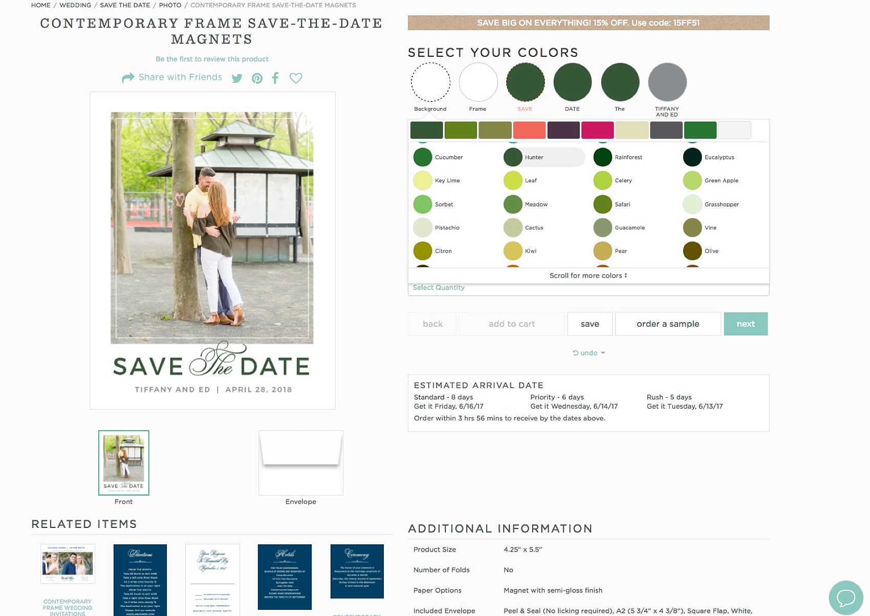 Mikkel Paige Photography images of Save the Date ideas, using Basic Invites online stationery boutique. Screenshot of the ordering process.
