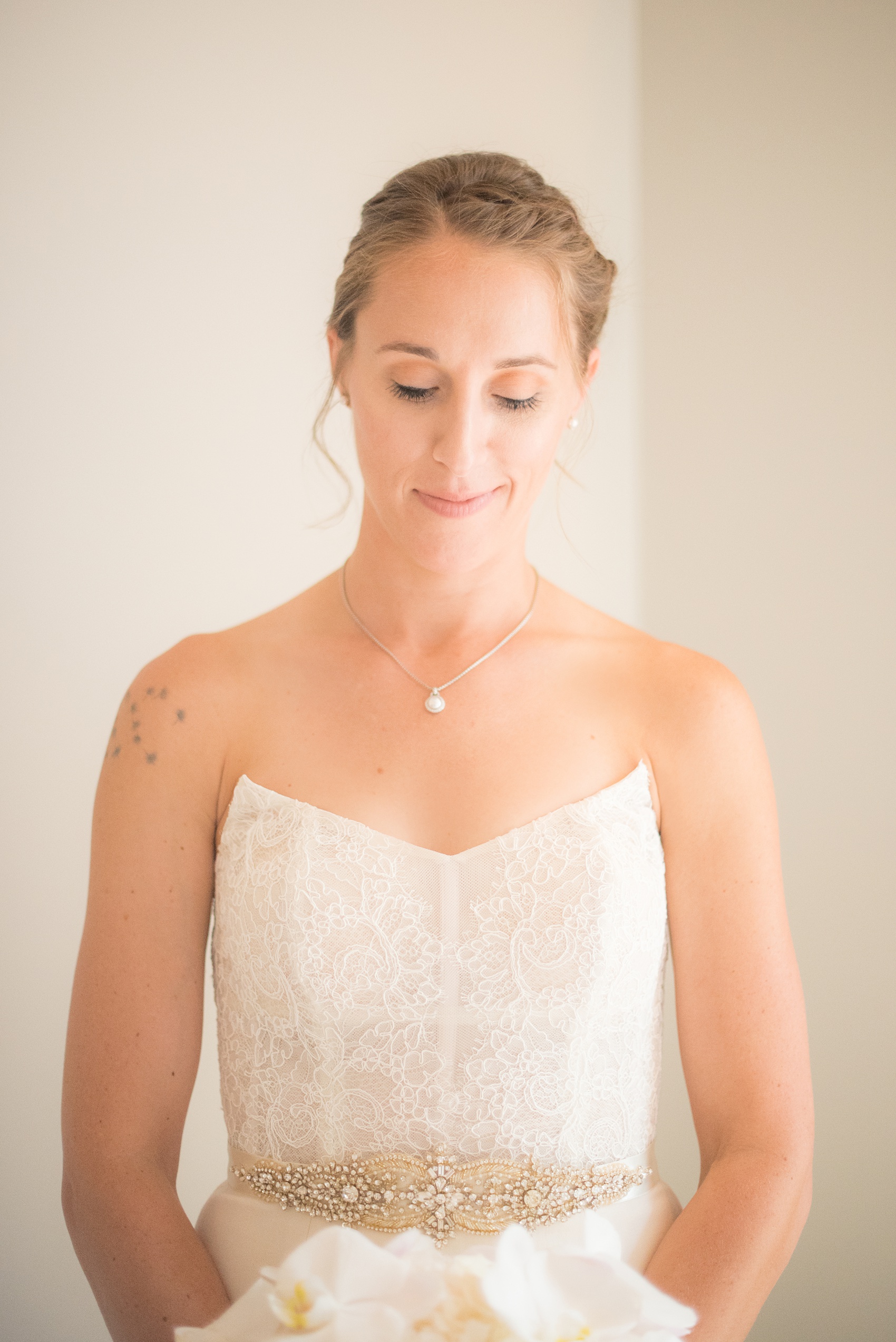 The Cookery Durham wedding photos by Mikkel Paige Photography. Picture of the bride in a strapless pointed wedding gown. 