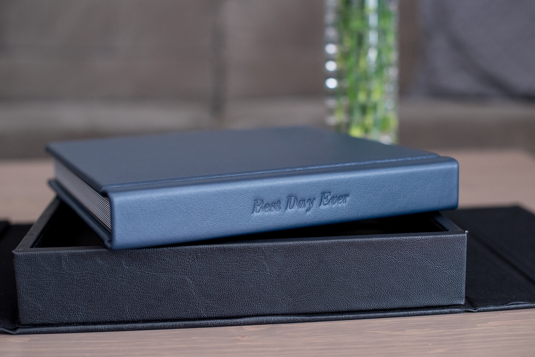 Navy Blue Fine Art Leather Album of a wedding at Merrimon-Wynne House. Photos by Mikkel Paige Photography.