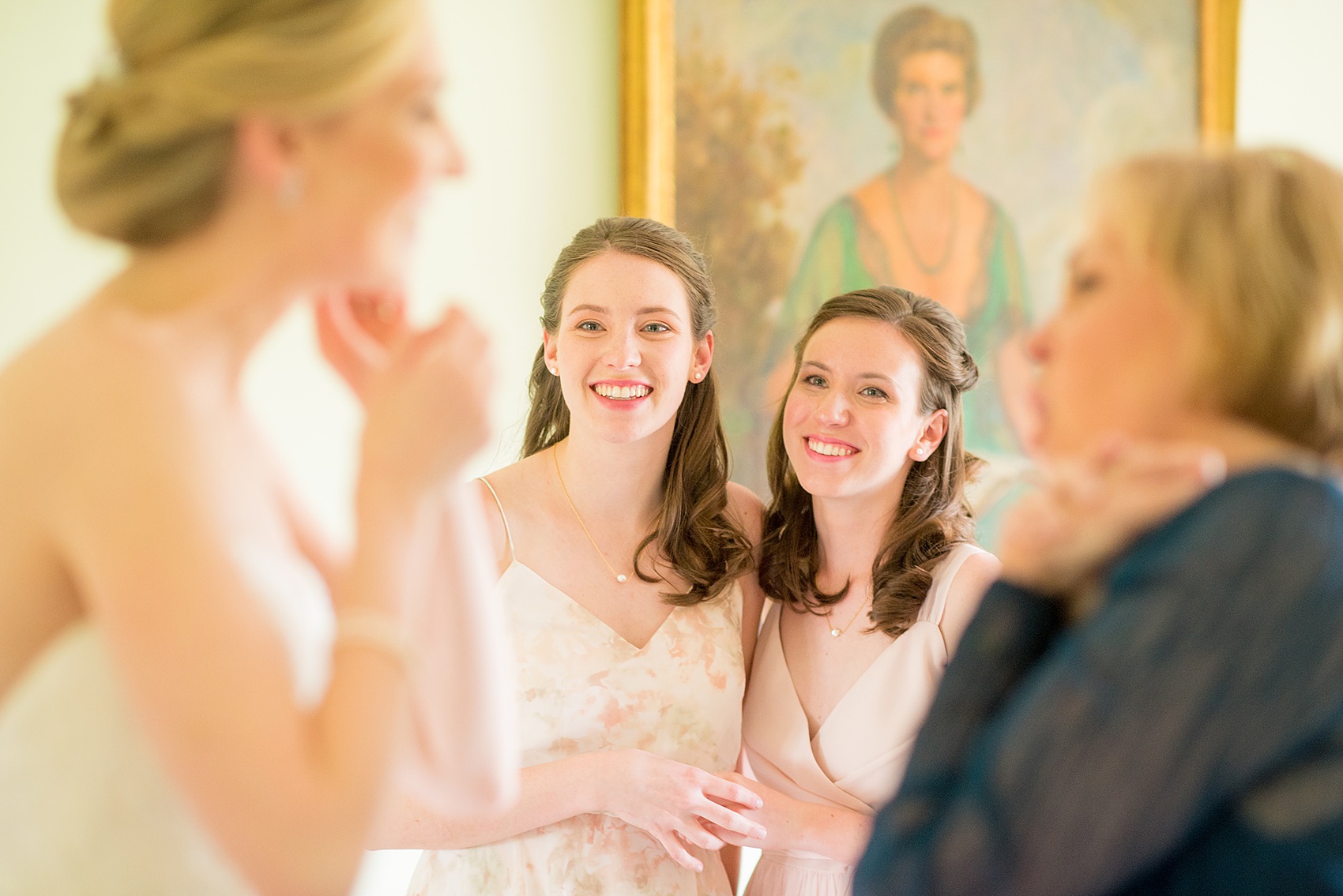 Waveny House wedding photos in Connecticut by Mikkel Paige Photography. Picture of the bride's sisters watching her get ready.