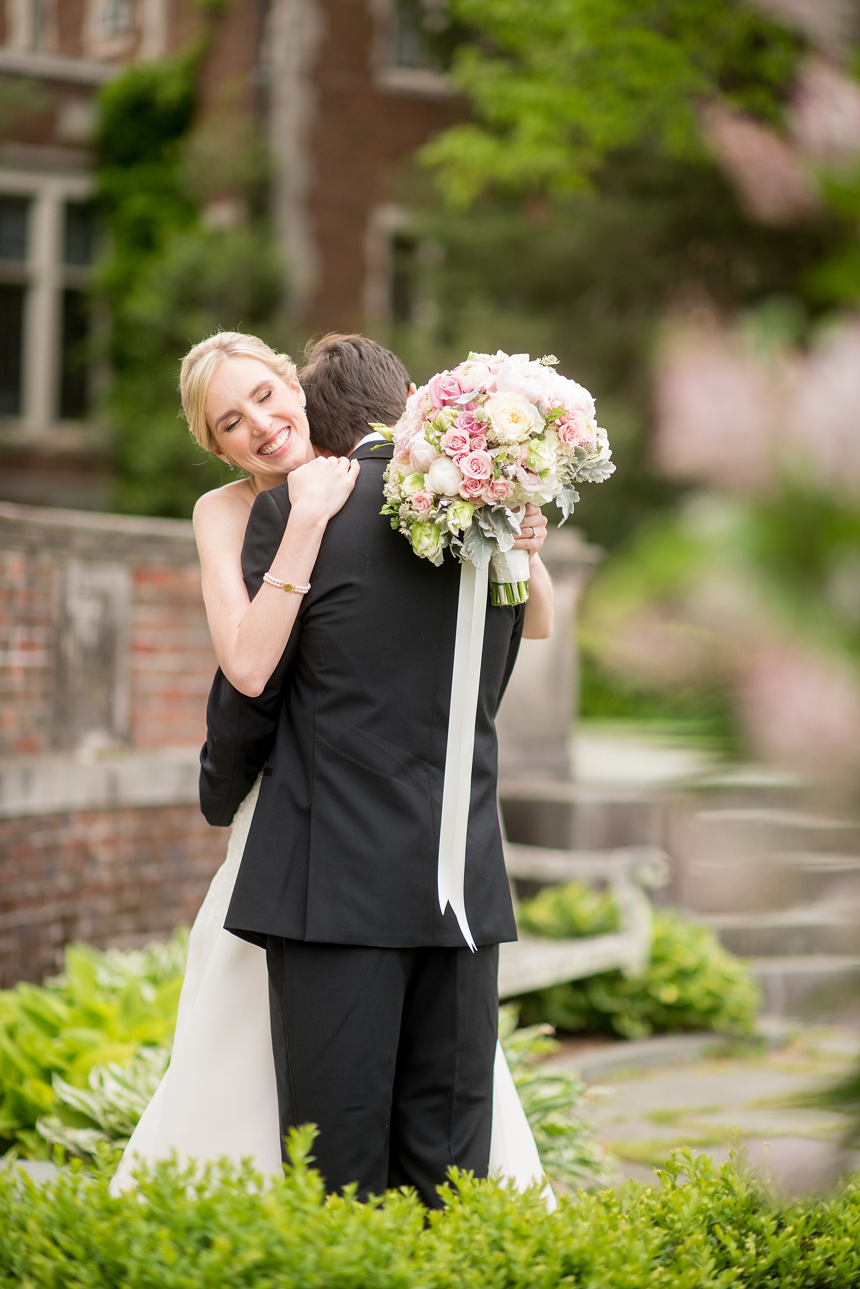 Waveny House wedding photos in Connecticut by Mikkel Paige Photography. Picture of the bride and groom's first look. 