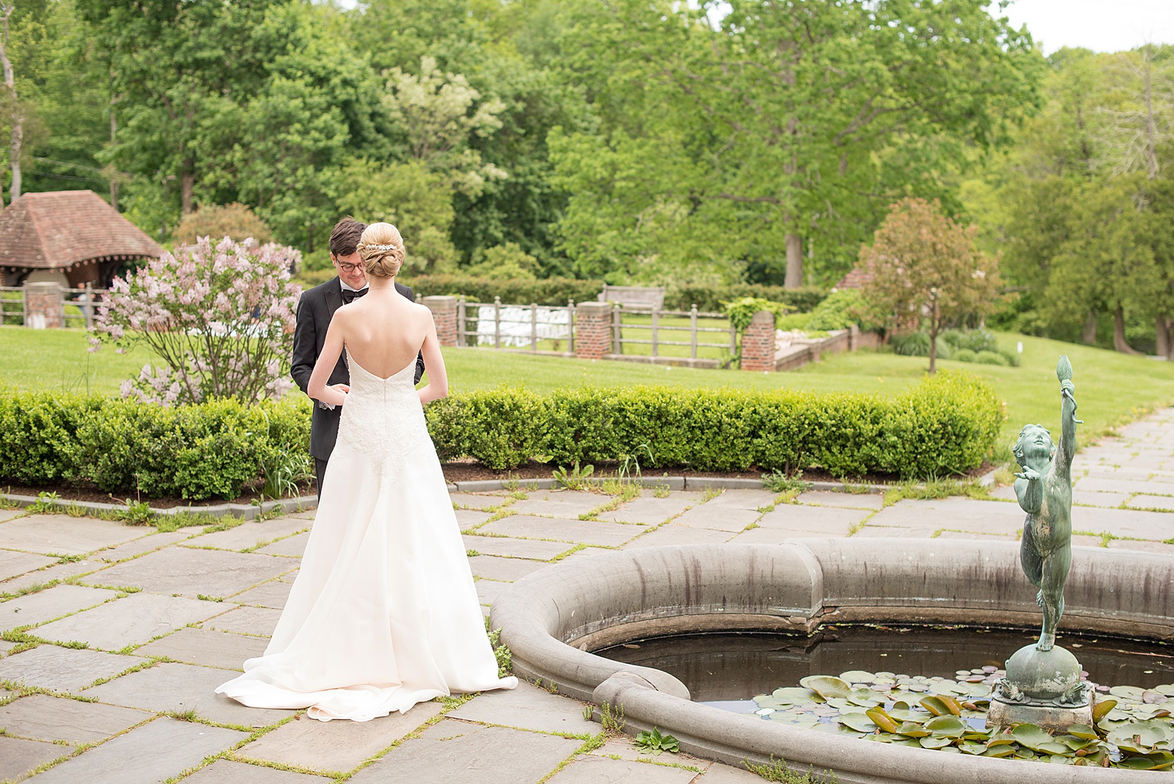 Waveny House wedding photos in Connecticut by Mikkel Paige Photography. Picture of the bride and groom's first look. 