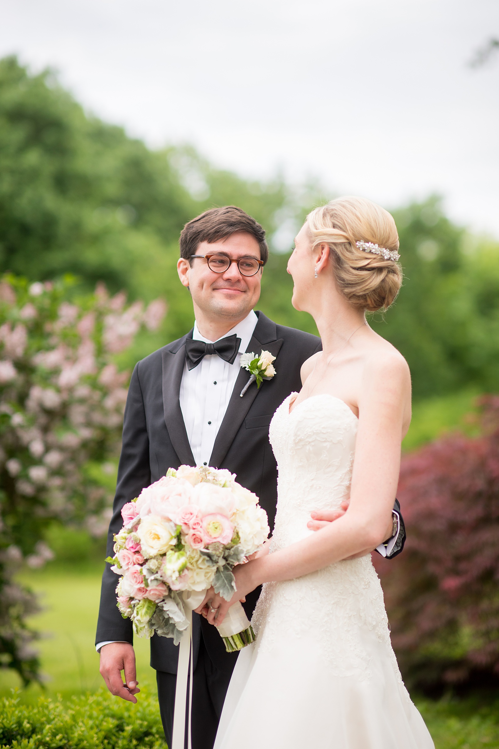 Waveny House wedding photos in Connecticut by Mikkel Paige Photography. Picture of the bride and groom's first look. 