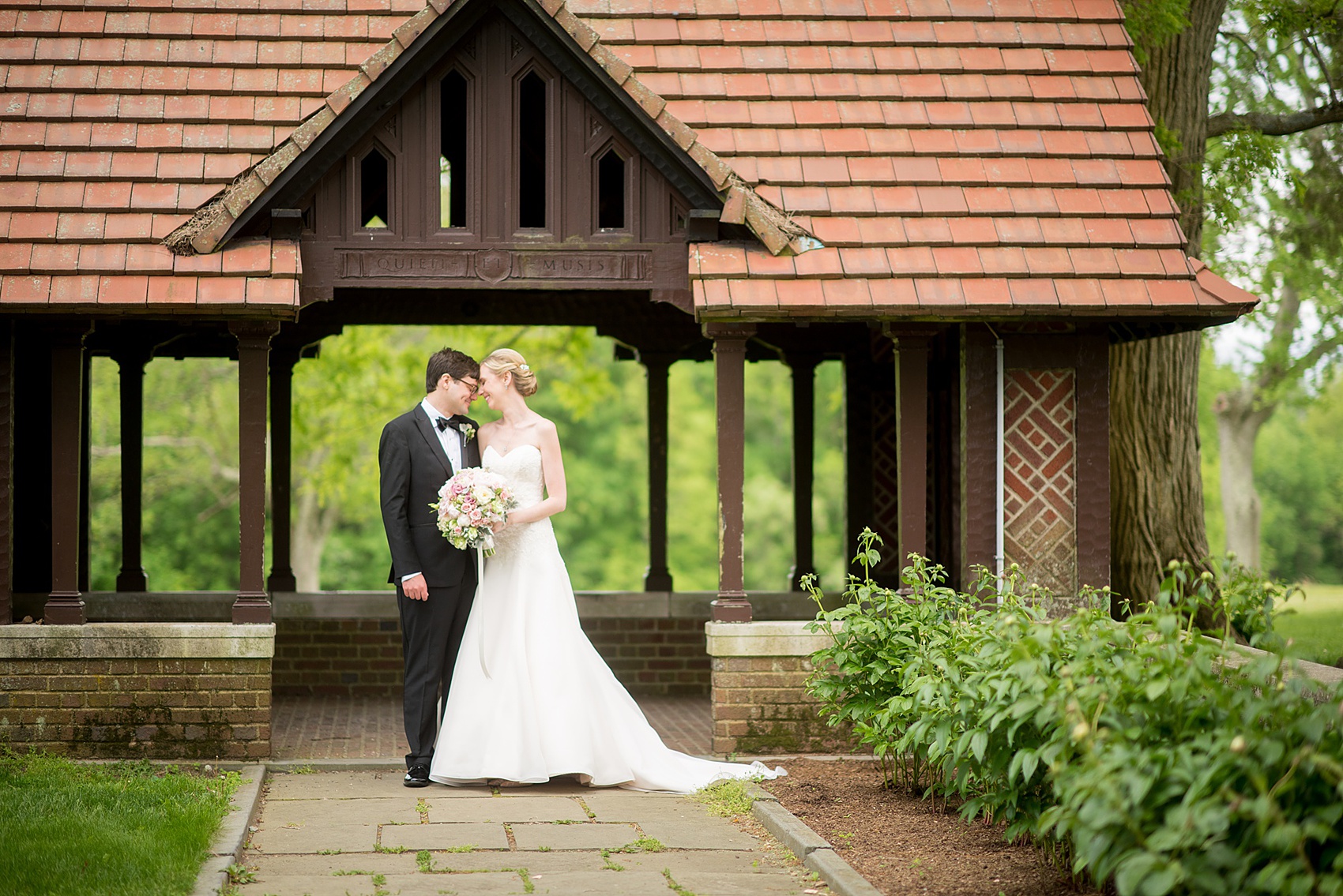 Waveny House wedding photos in Connecticut by Mikkel Paige Photography. Picture of the bride and groom in the park.