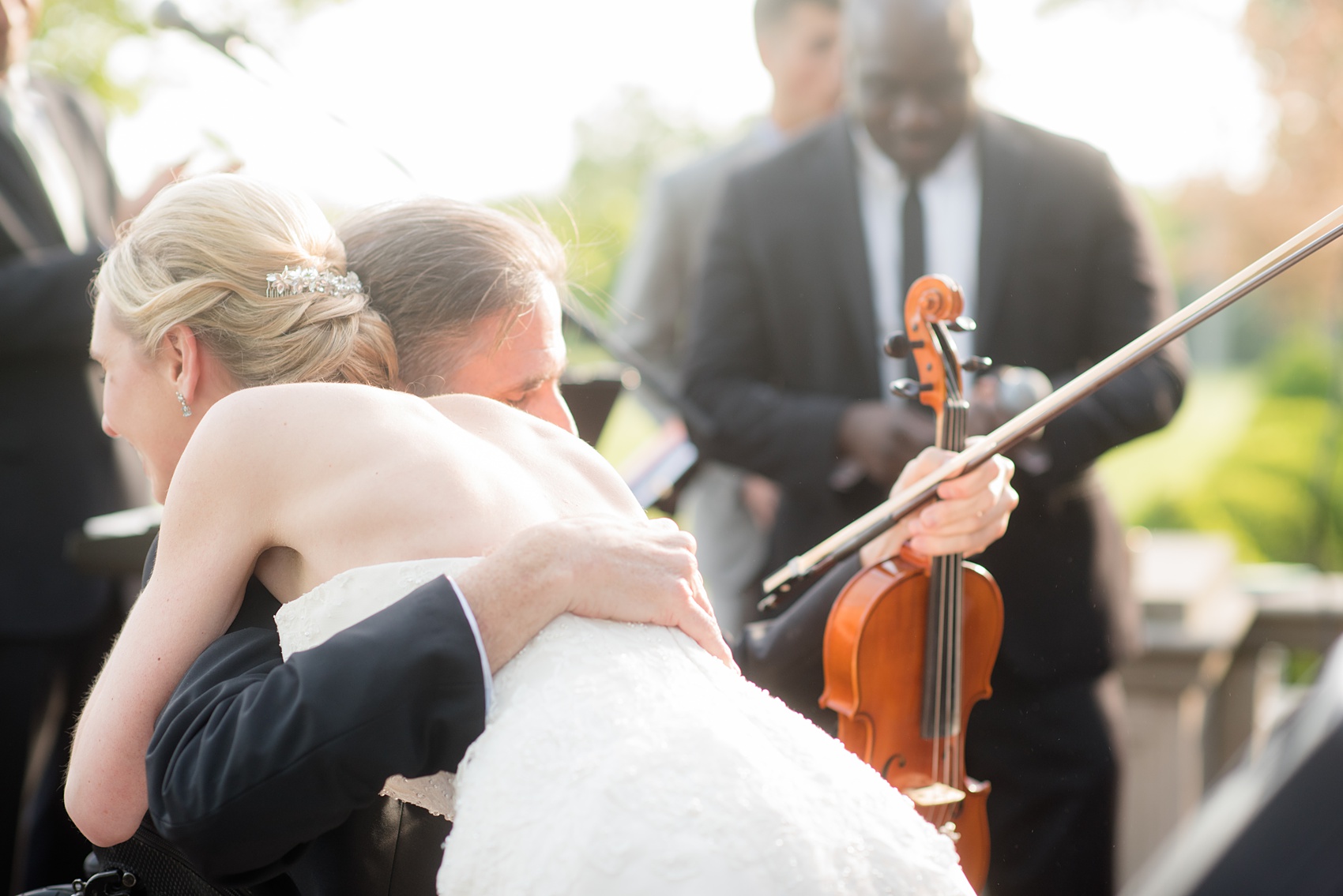 Waveny House wedding photos in Connecticut by Mikkel Paige Photography. Picture of the bride hugging her father.