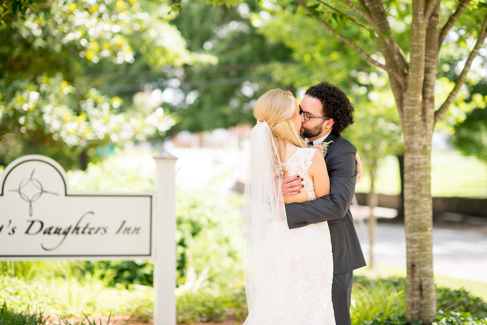 Mikkel Paige Photography photos from a wedding in Durham, North Carolina. Picture of the bride and groom after their first look at the King's Daughters Inn.