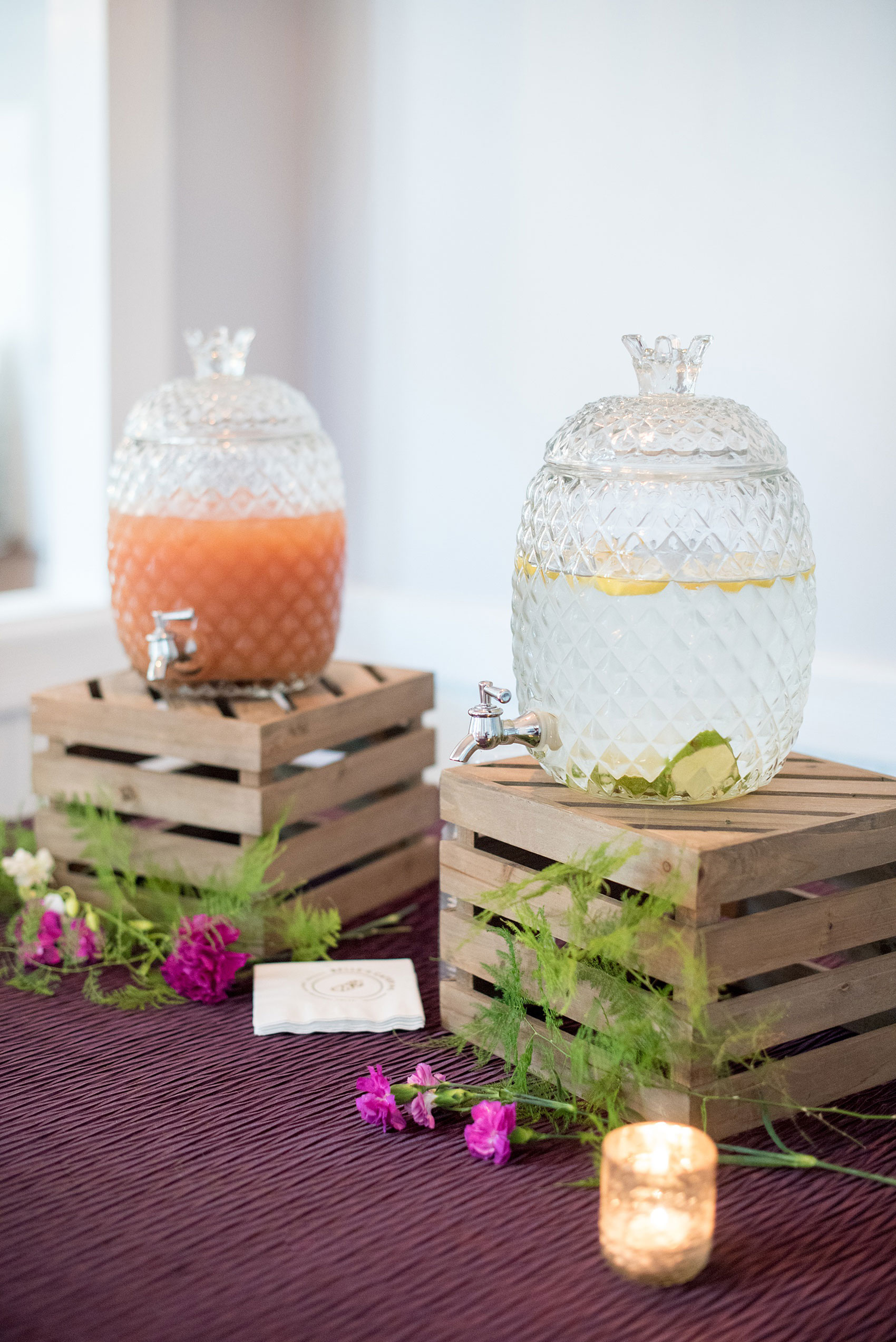 Mikkel Paige Photography pictures of a wedding at Leslie-Alford Mim's House in North Carolina for a Mad Dash Weddings event. Photo of a summer drink station from Belle's Catering.