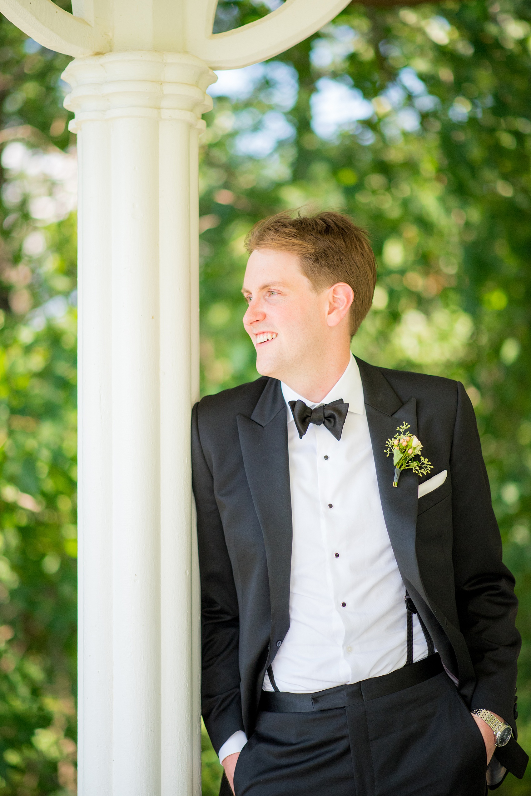 Mikkel Paige Photography photos from a Southwood Estate Wedding in Germantown, New York in the Hudson Valley. Picture of the groom in a classic black tuxedo.
