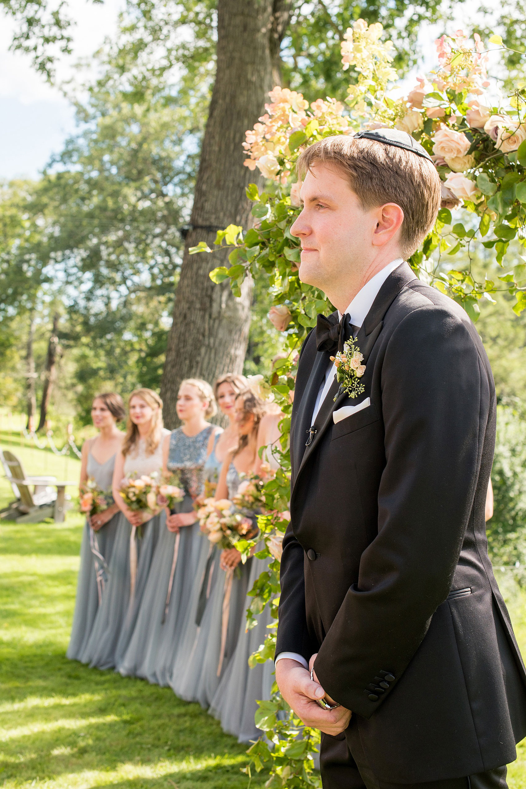 Mikkel Paige Photography photos from a Southwood Estate Wedding in Germantown, New York in the Hudson Valley. Picture of the groom waiting for his bride during their picturesque ceremony.