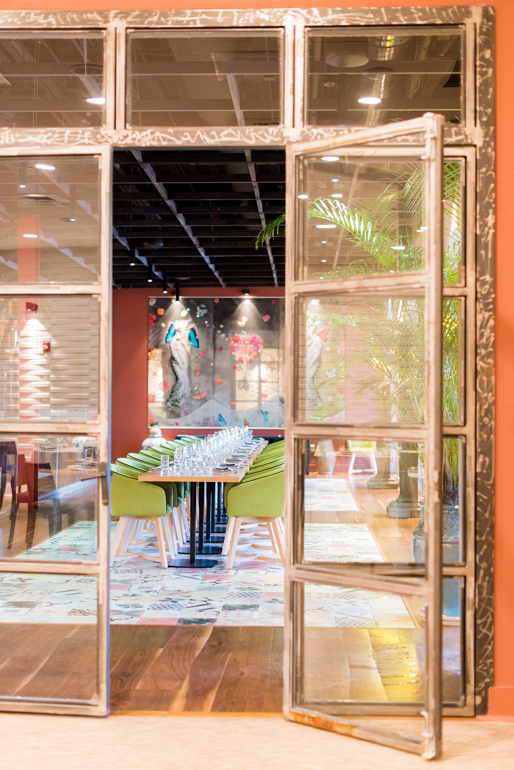 Photos of Vidrio restaurant in Raleigh, NC by Mikkel Paige Photography. Wedding venue in North Carolina with mediterranean and Spanish inspired art and interior design.