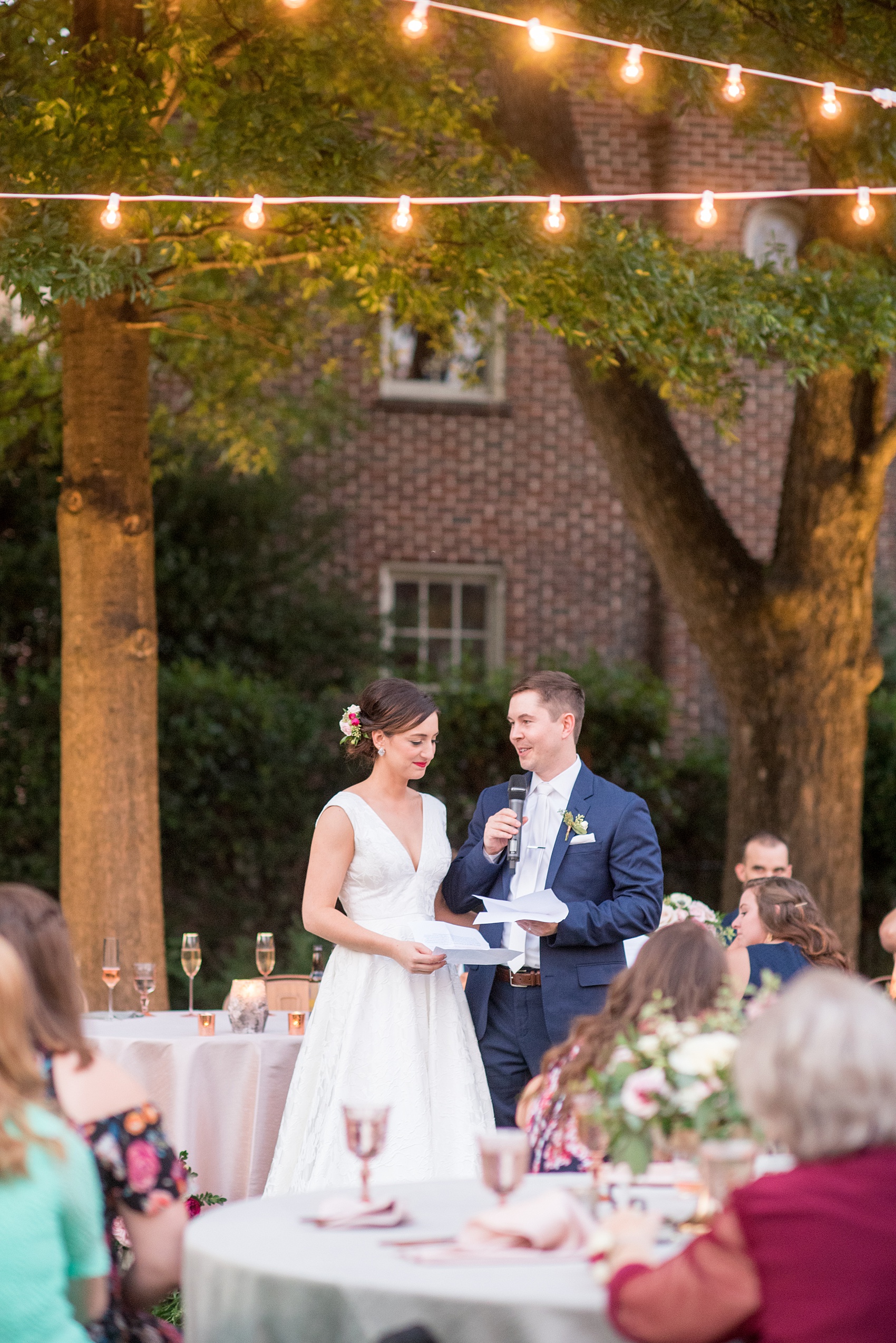 Mikkel Paige Photography pictures from a wedding at Merrimon-Wynne House in Raleigh, NC. Photo of the bride and groom's speech.