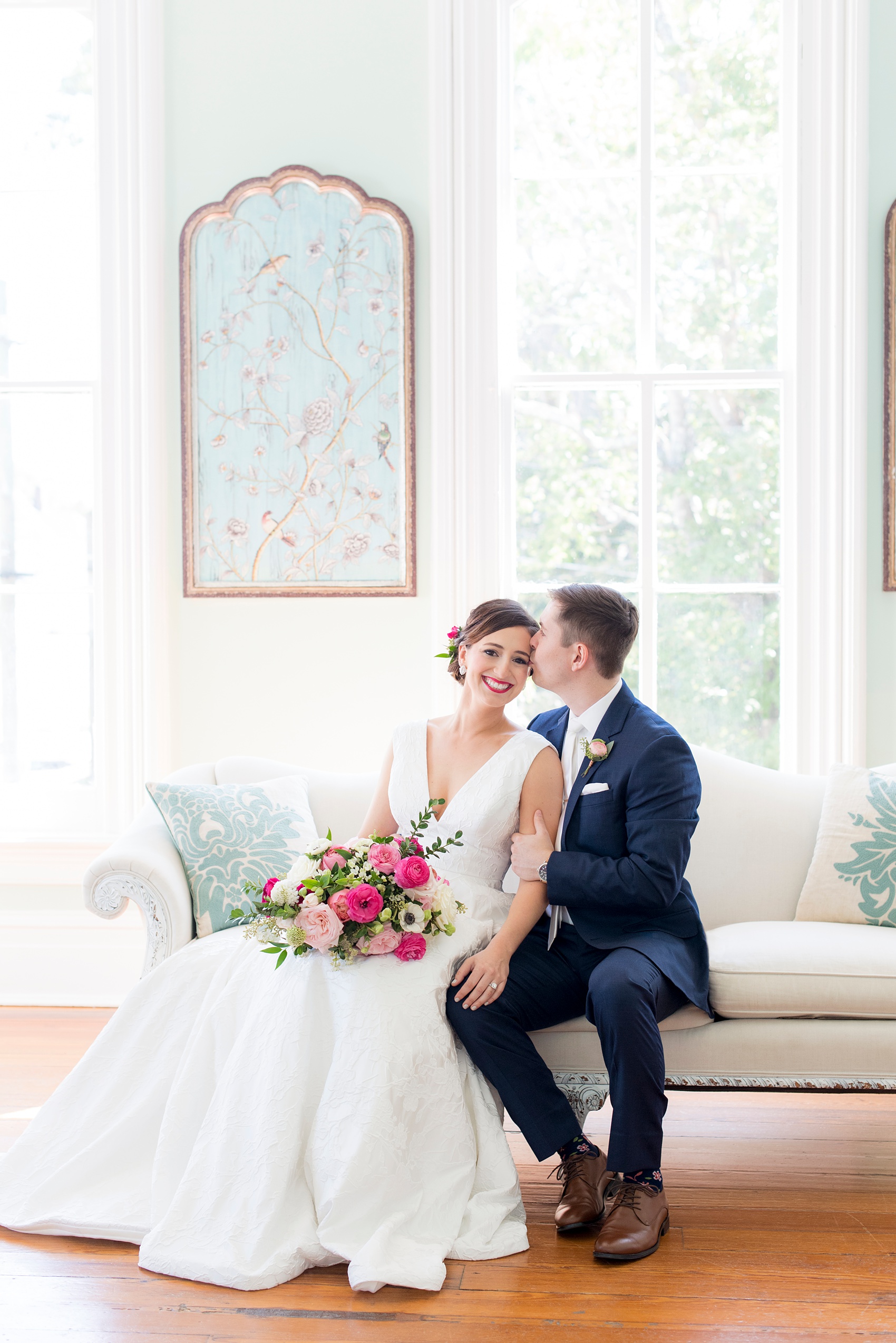 Mikkel Paige Photography pictures from a Merrimon-Wynne House wedding in Raleigh, NC. Photo of the bride and groom in the bridal suite.