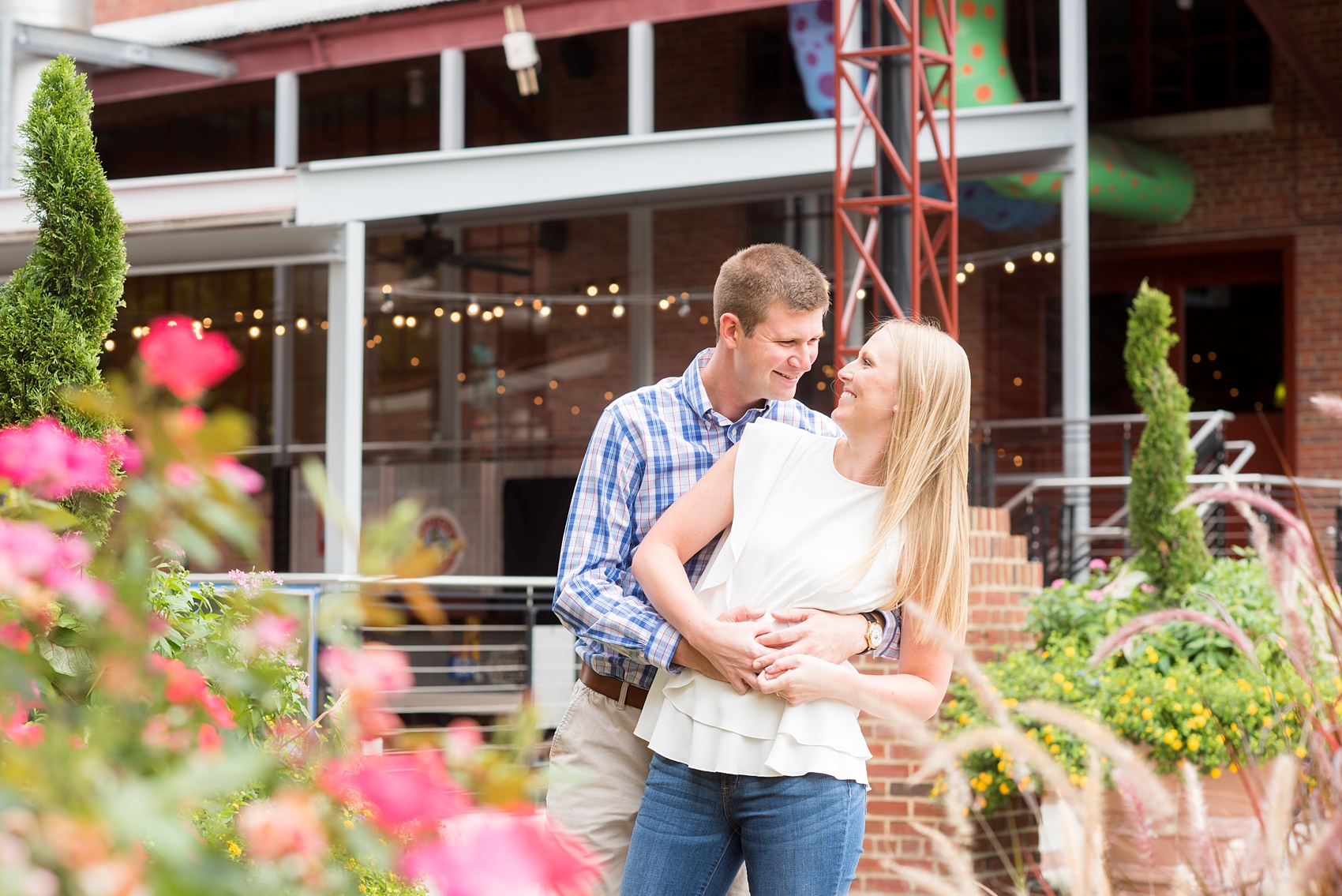 Mikkel Paige Photography images from an engagement session at Durham's American Tobacco Campus in North Carolina.