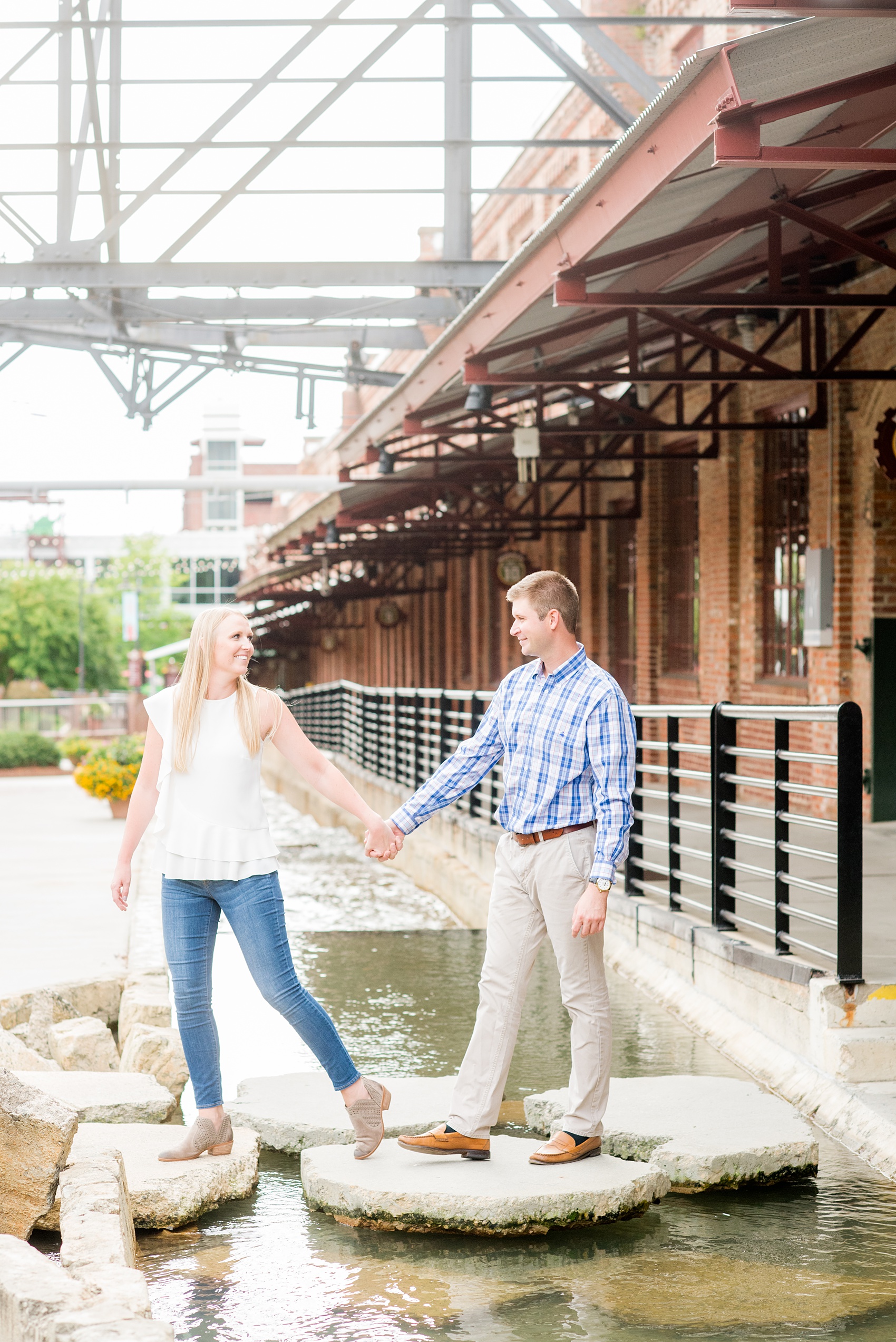 Mikkel Paige Photography images from an engagement session at Durham's American Tobacco Campus in North Carolina.