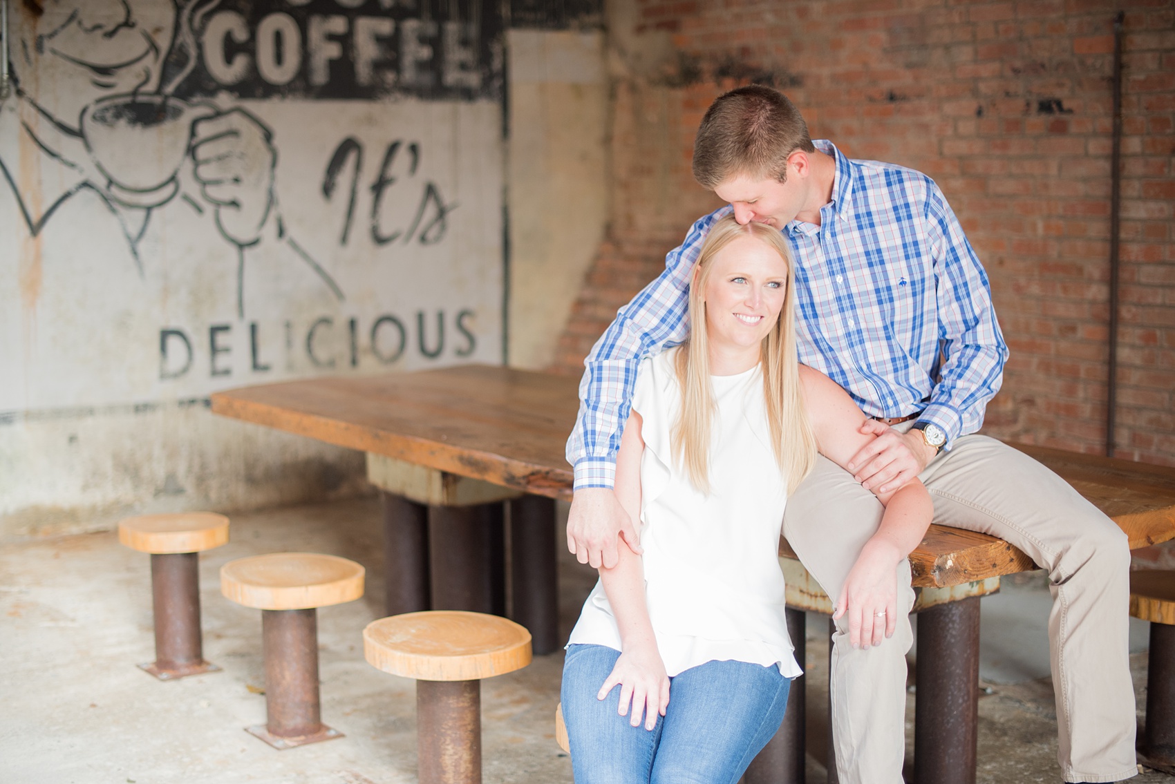 Mikkel Paige Photography photos from an engagement session at Durham's American Tobacco Campus in North Carolina. 